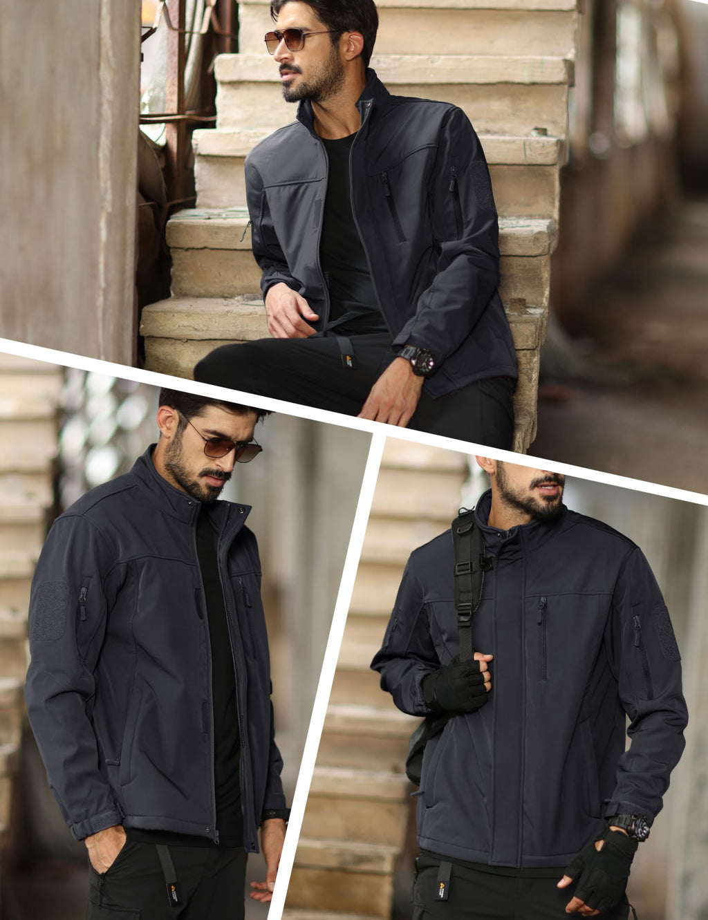 MAGCOMSEN Mens Tactical Jacket Warm Fleece Lined Softshell Jacket Stand Collar Windbreaker Outwear Black XL