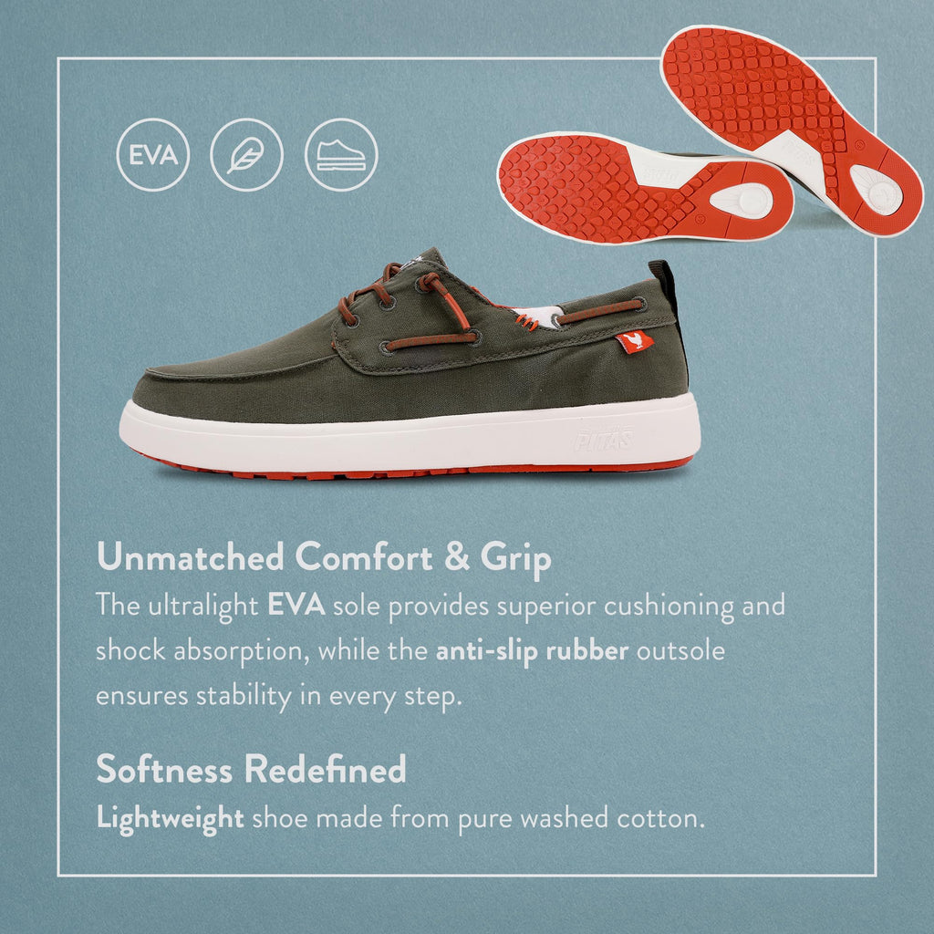 PITAS Men’s Maui Boat Shoes | Casual Slip-On Loafers for Men | Ultralight & Breathable Slip On Shoes | Khaki | Size 12