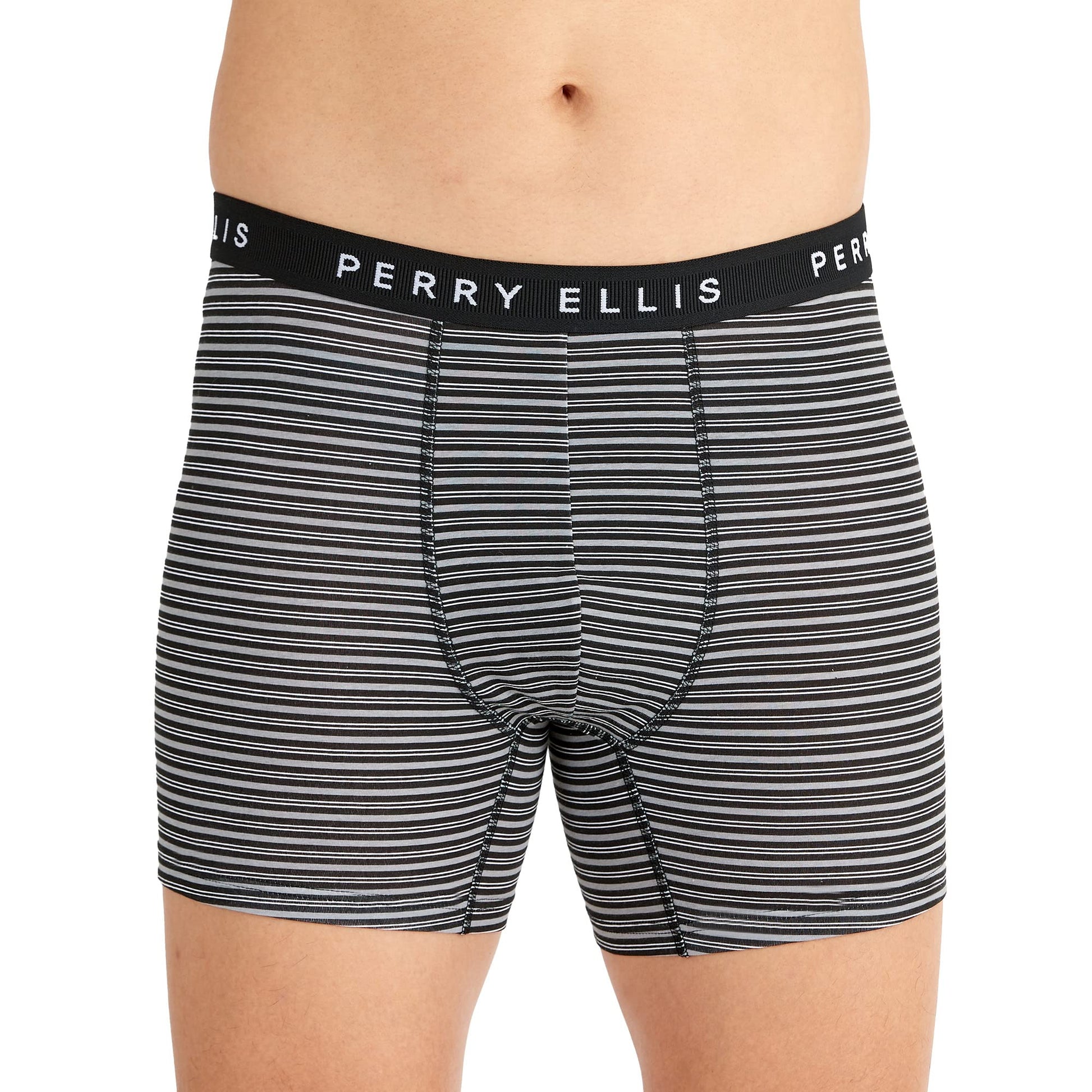 Perry Ellis Men's Cotton Stretch Boxer Briefs, Tagless, No Roll Waistband, 5 Pack, Magnet/Classic Blue/Sulphur Spring/Black Stripe/Black Beauty