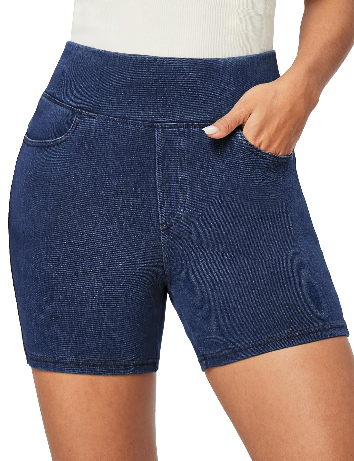 IUGA Stretchy Jean Shorts for Women High Waisted Pull On Jorts with Pockets Denim Shorts Women Summer Casual Shorts 2025