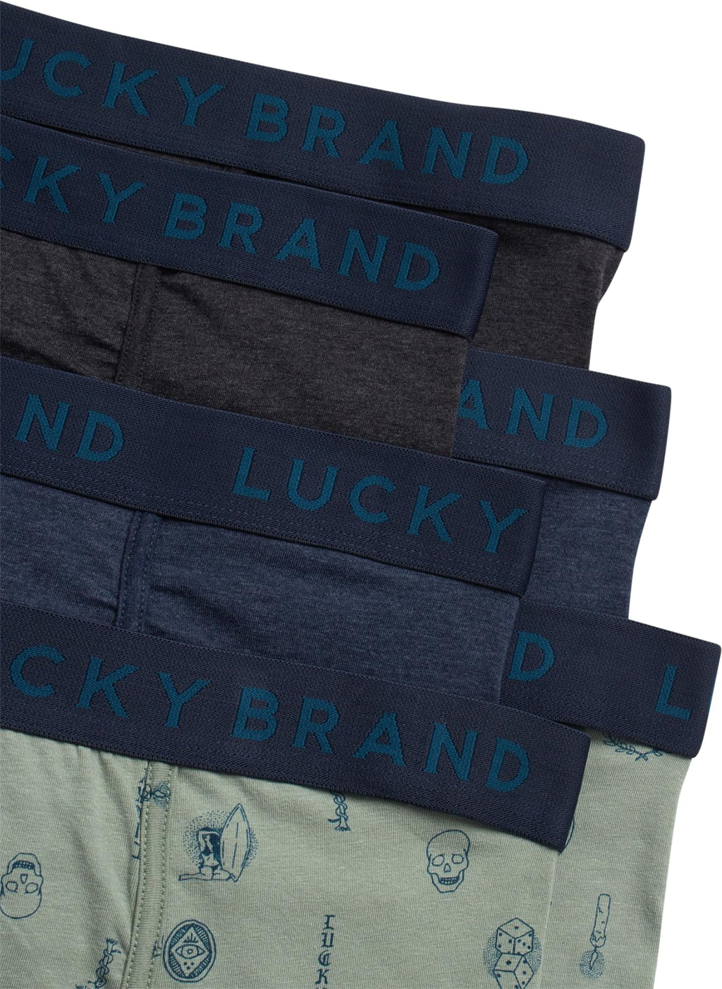 Lucky Brand Mens Boxer Briefs - 6 Pack Soft Stretch Mens Underwear with Functional Fly Pouch Boxers for Men (Sizes: S-2XL), Size Large, Indigo/Light Green/Charcoal Grey