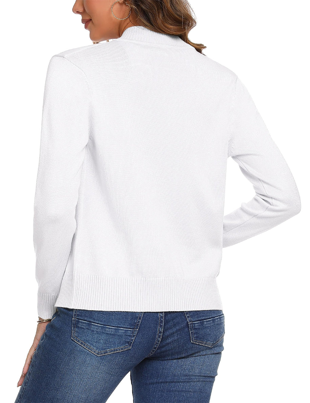 Totatuit Zip Up Sweater for Women Casual Lightweight Zip Front Jacket Long Sleeve No Hood Cardigan Knitted Sweater White M
