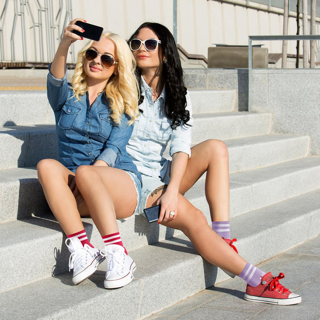 IDALOP 20 Pairs Cute & Colorful Striped Quarter Crew Women's Colored Socks, Size 9-11