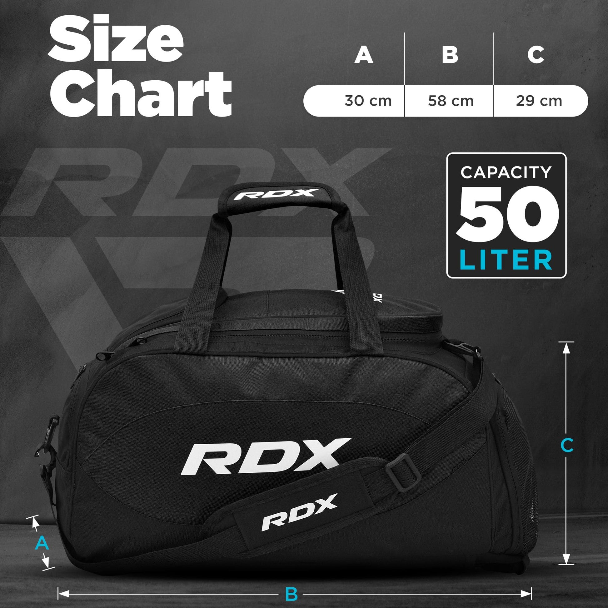 RDX 50L Gym Bag with Ventilated Shoes Compartment, All In One Backpack Duffle Holdall, Fitness Sports MMA Boxing Yoga Swim Gear Sportswear Bag, Weekend Overnight Travel Hiking Rucksack for Men Women