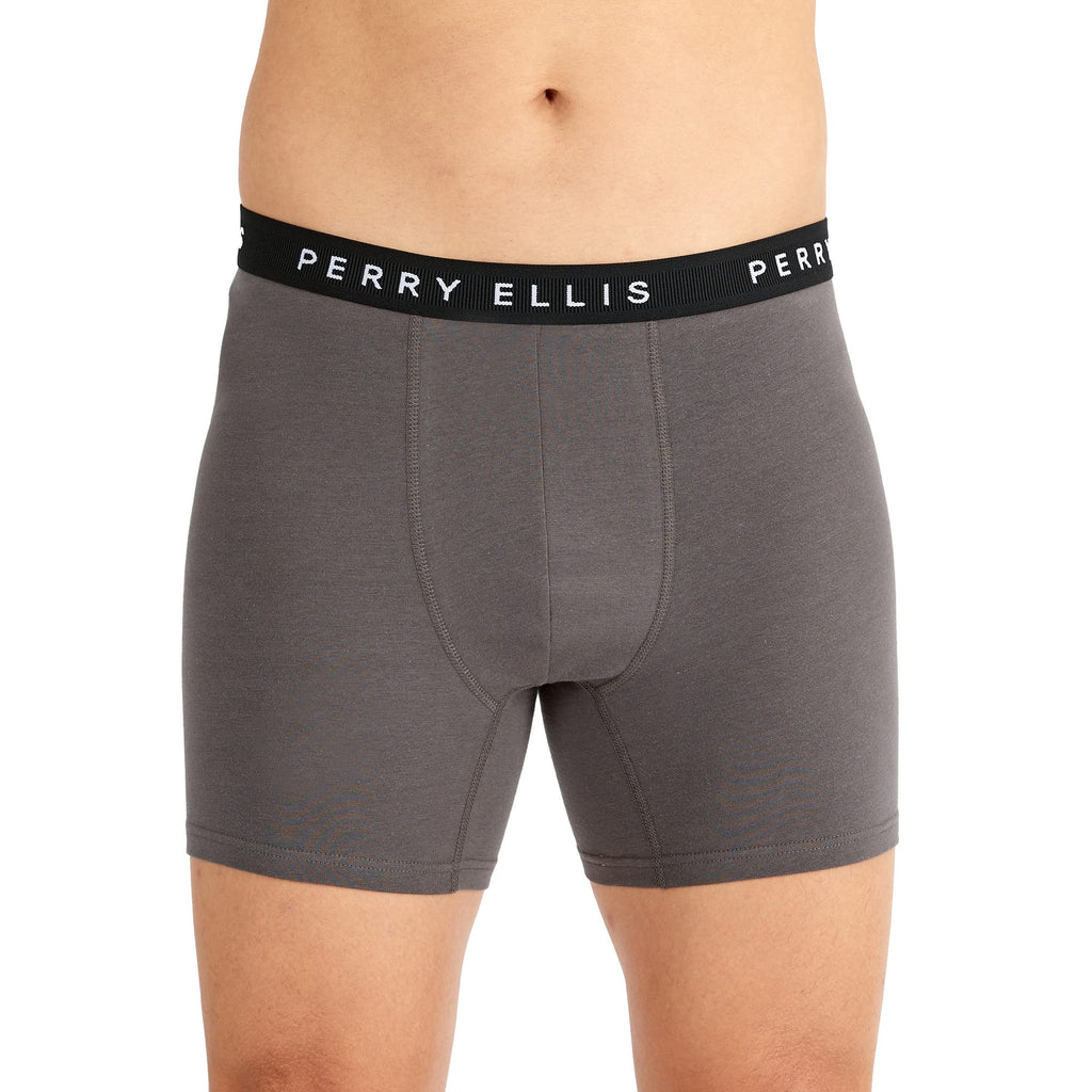 Perry Ellis Men's Cotton Stretch Boxer Briefs, Tagless, No Roll Waistband, 5 Pack, Magnet/Classic Blue/Sulphur Spring/Black Stripe/Black Beauty