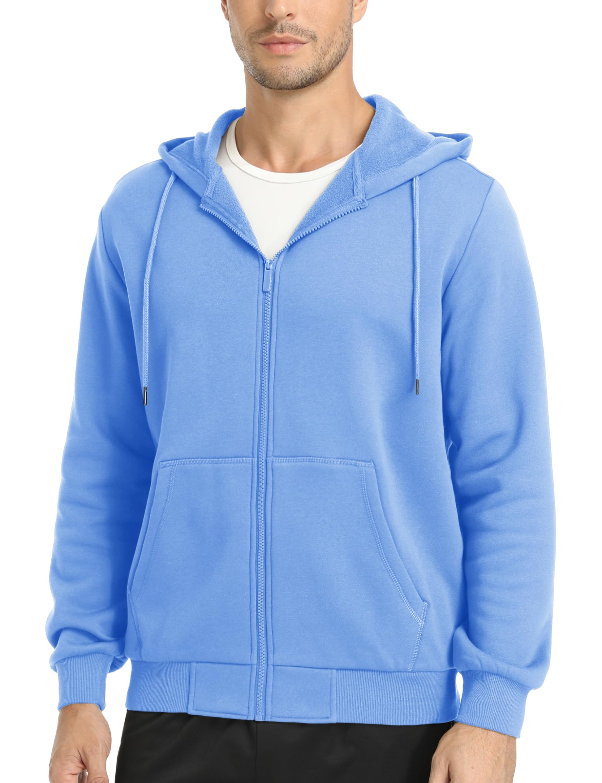 MAGCOMSEN Fleece Hoodie Men Full Zip Athletic Long Sleeve Hooded Sweatshirts with Pockets Lightweigt Zip Hoodie Men Light Blue L