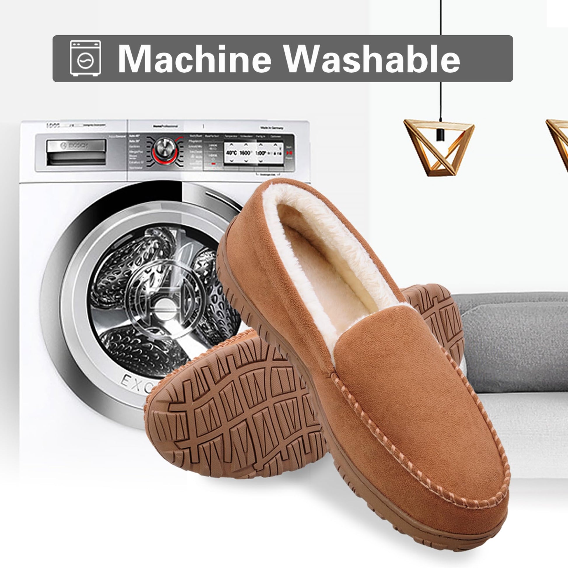 shoeslocker Mens Slippers Warm House Slippers for Men Indoor Outdoor Beige Size 11