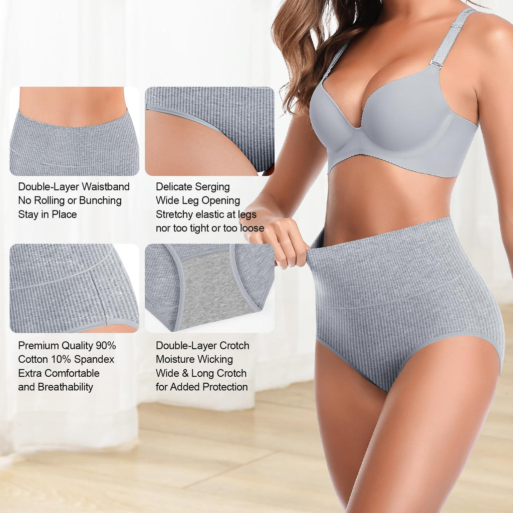 JojoQueen Womens Underwear Cotton High Waist Full Coverage Brief Ladies Panties Lingerie Undergarments for Women, X-Large-XX-Large