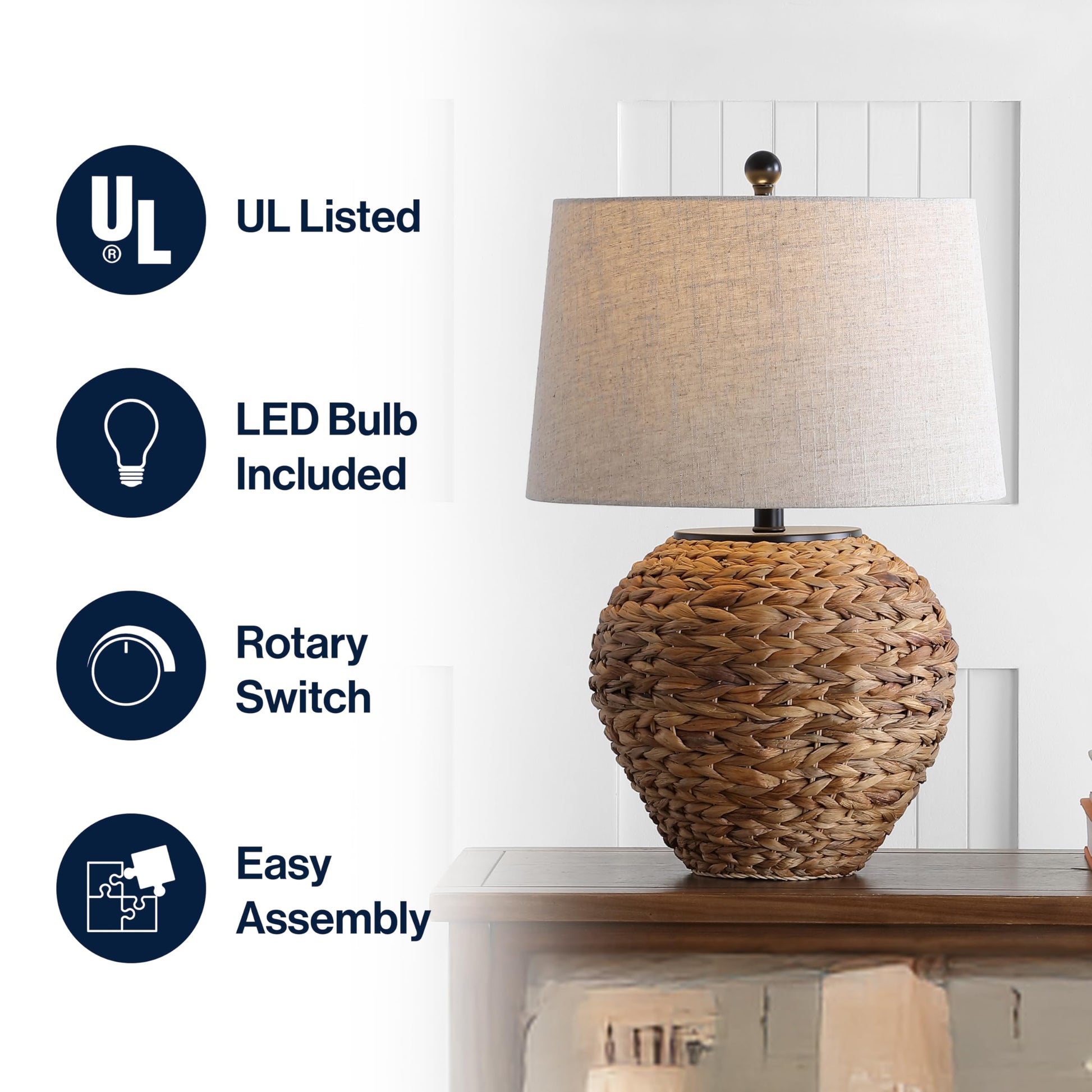 JONATHAN Y JYL6501A Alaro 24.5" Banana Leaf Basket LED Table Lamp Coastal Cottage Industrial Bedside Desk Nightstand for Bedroom Living Room Office College Bookcase LED Bulb Included, Natural