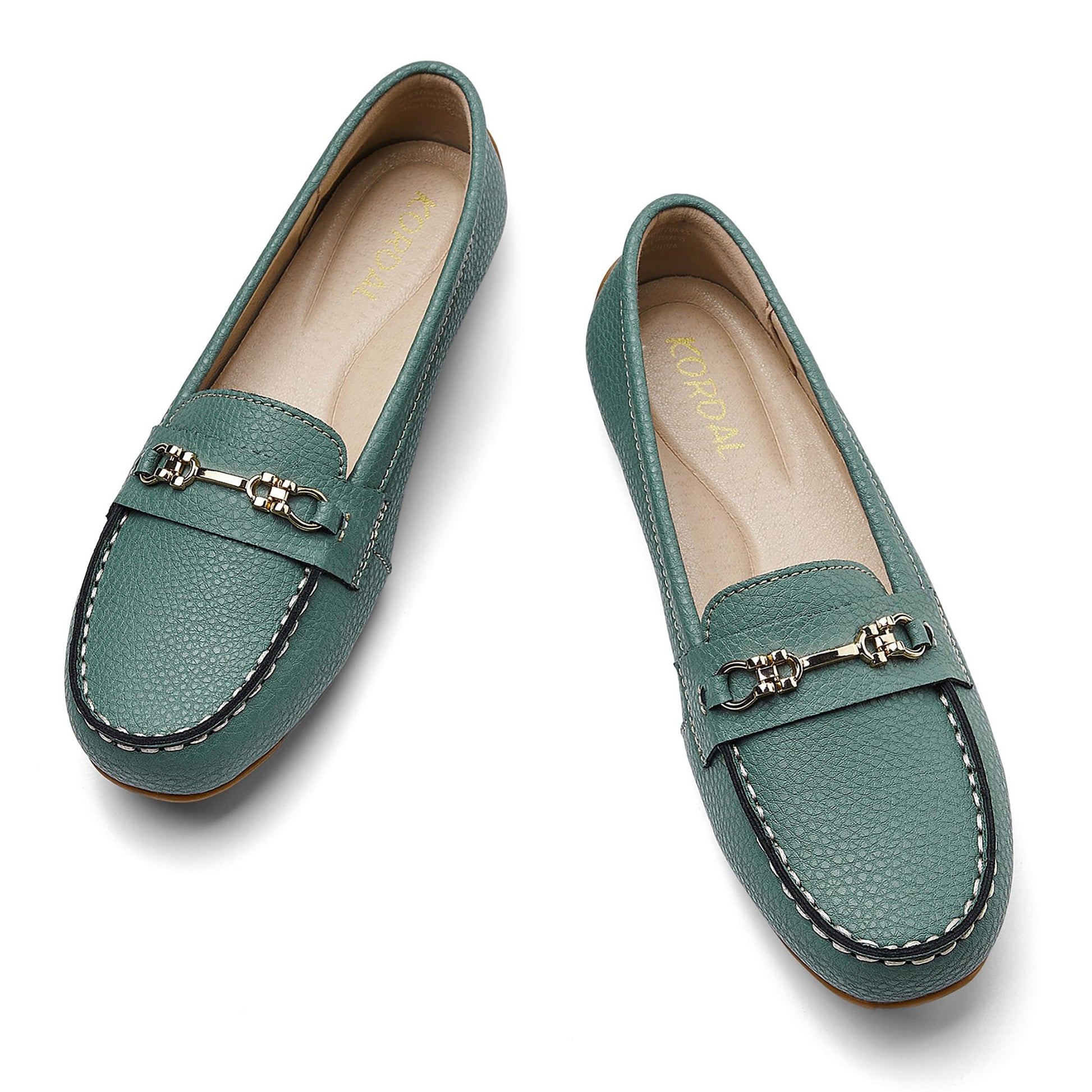 KORDAL Women's Comfortable & Lightweight Green Leather Loafers Slip-Ons Driving Mocs Walking Shoes Cute Business Casual Dress Shoes Work Flats for Women 7.5 M US