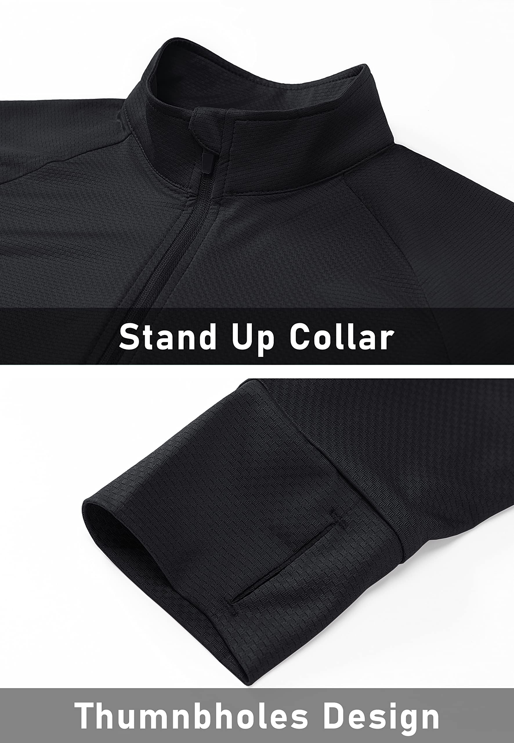 MAGCOMSEN Women's UPF 50+ Lightweight Athletic Jacket Sun Protection Full Zip Long Sleeve Shirts Hiking Outdoor Pockets Black L