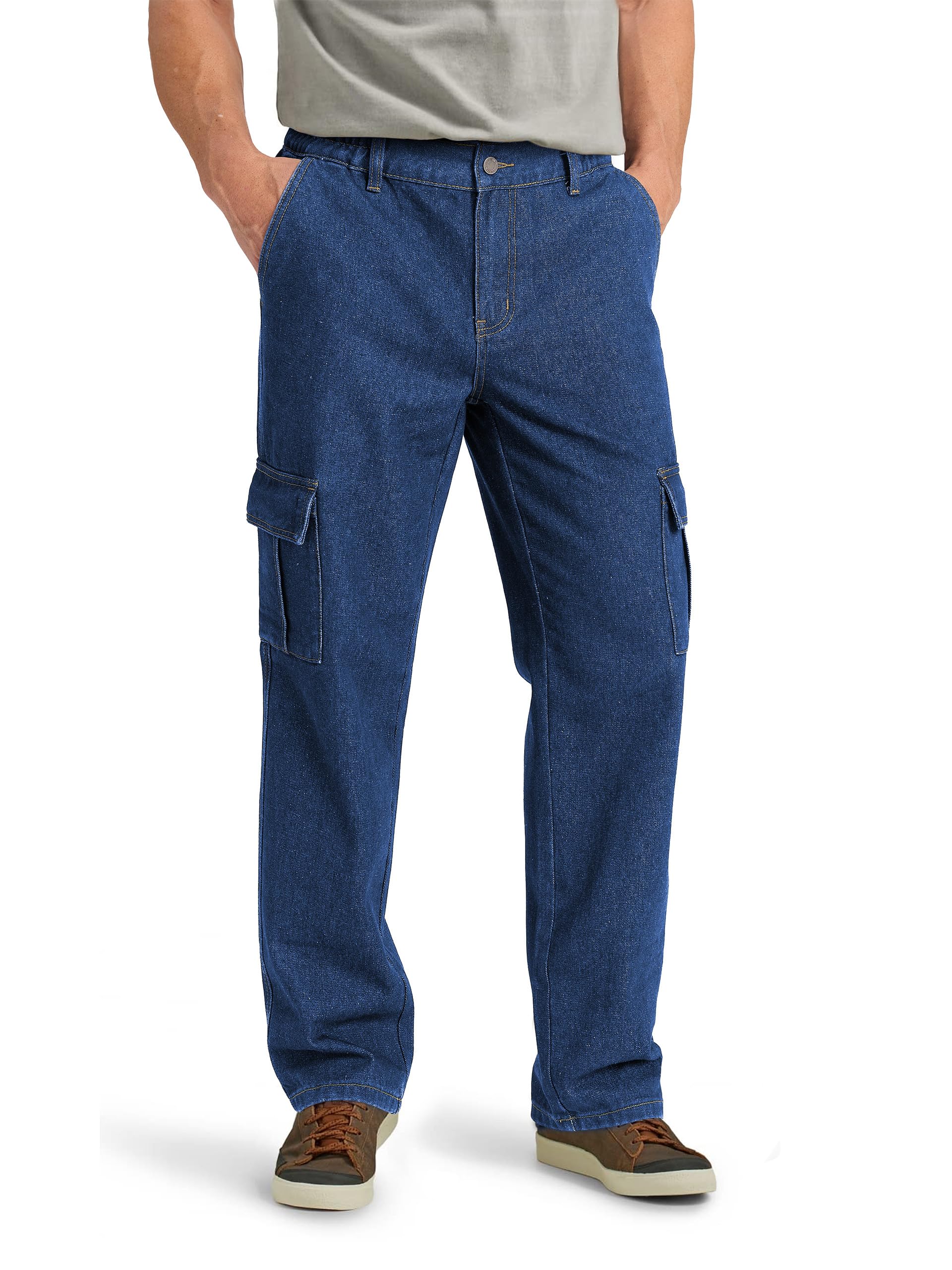 Tapata Short Men's Casual Cargo Pants Relaxed Fit Expandable Elastic Waist Denim Slacks with 6 Pockets Belt Loop Jeans, Blue, 36W x 28L