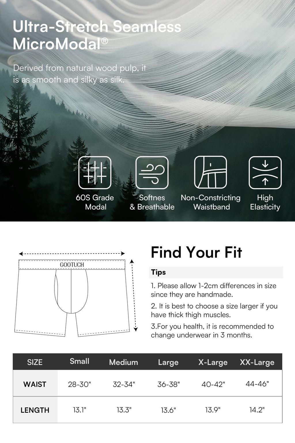 GOOTUCH Mens Underwear Briefs Odor Control, Moisture Wicking Ultra-Stretch Seamless Modal Underwear, Silver-Ion Tech(Black/Dark Gray/Green/Grey Blue, L)