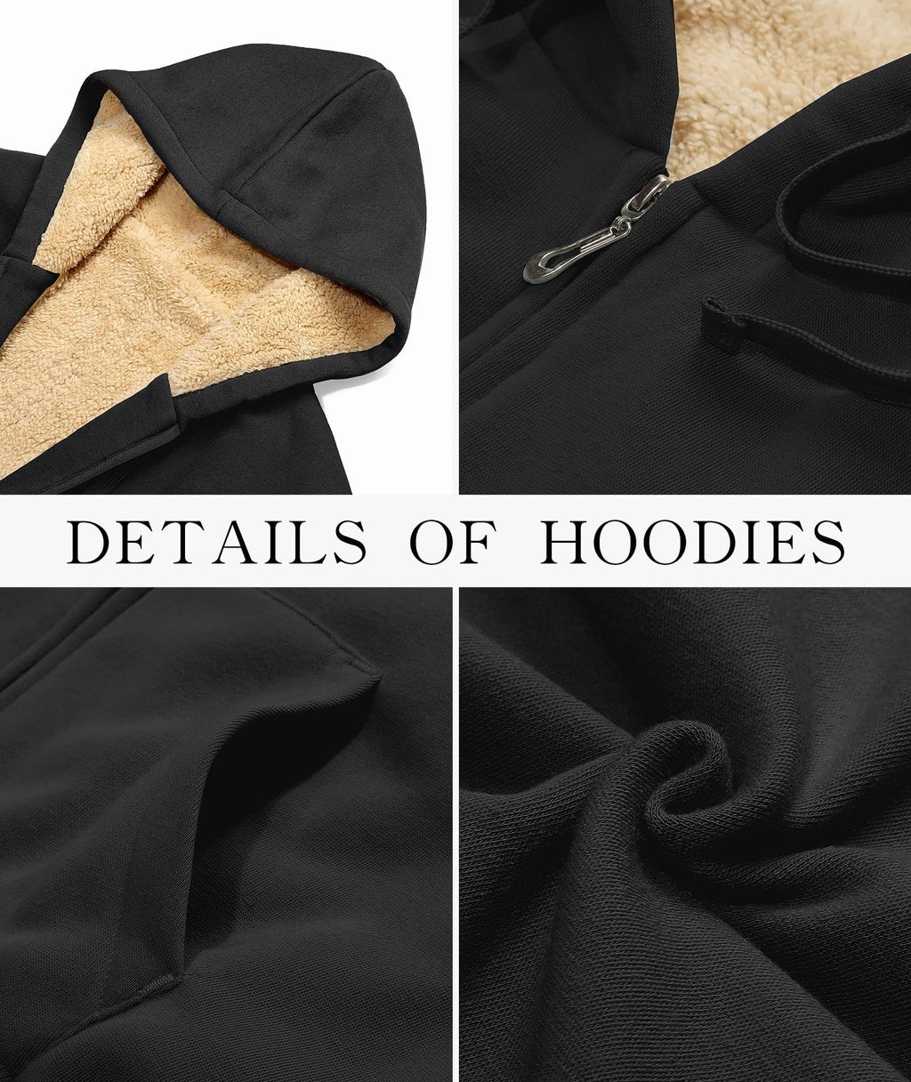 SWISSWELL Hoodies for Women Winter Fleece Sweatshirt - Full Zip Up Thick Sherpa Lined Hooded Jacket Black Medium