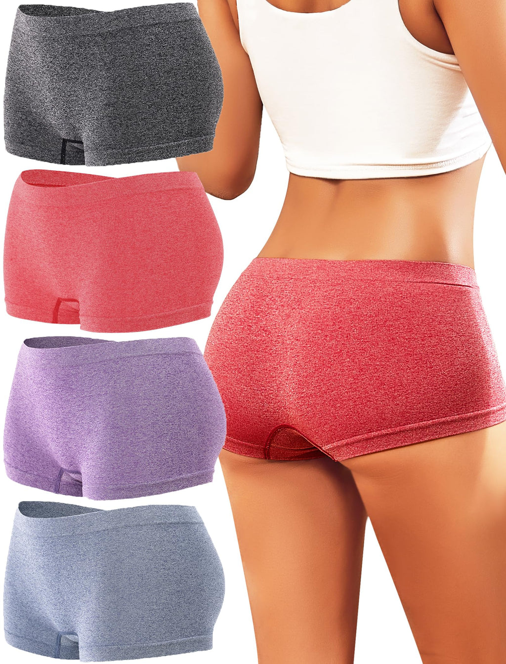 Womens Boyshorts Underwear Seamless Boxer Briefs Full Coverage Soft Stretch Boxer Shorts For Women 4 Pack