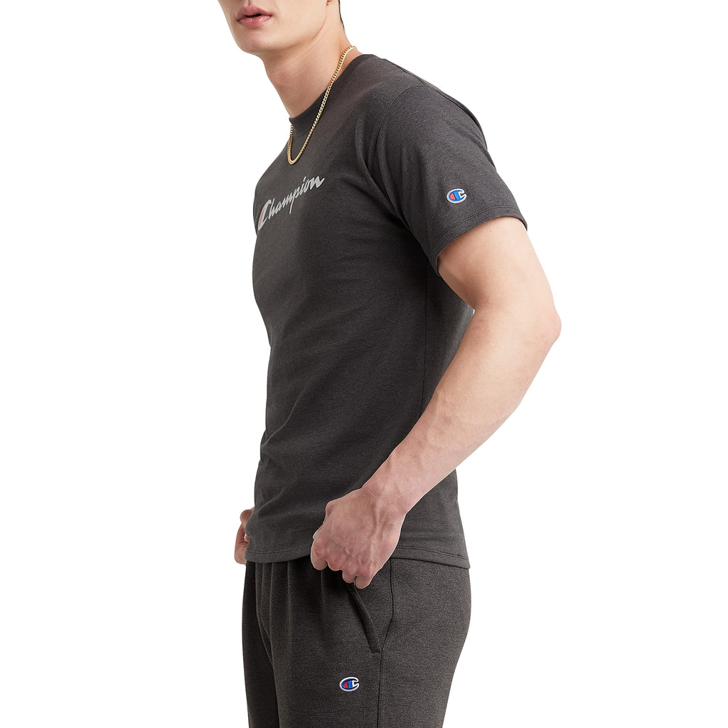 Champion mens Classic T-shirt, Script Logo T Shirt, Granite Heather-y07718, Large US