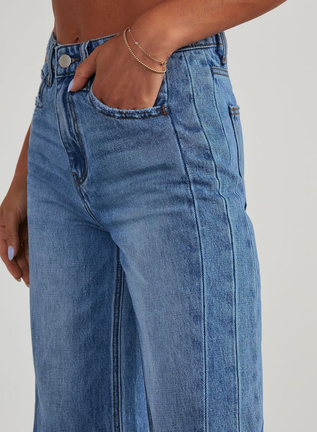 Sidefeel Women's Wide Leg Jeans High Waisted Stretchy Raw Hem Denim Pants Size 12 Blue