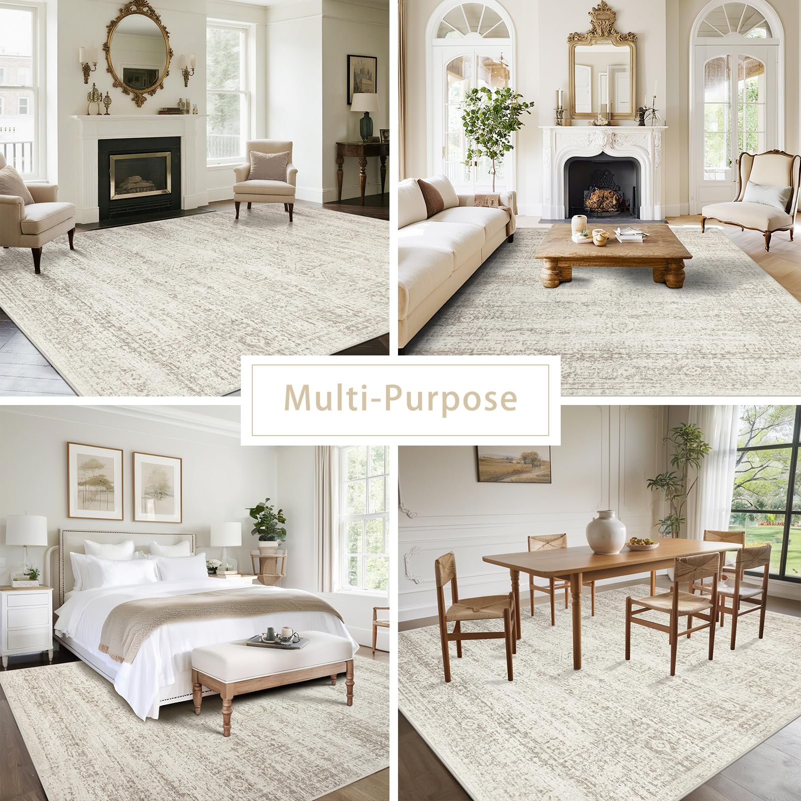 Srugn Washable Rugs 8x10 Area Rugs for Living Room,Rugs for Bedroom,Large Carpets,Ultra Soft Faux Wool Retro Dining Room Rug,Non Slip&Non-Shedding Low Pile Vintage Print Rug for Home Office Decor