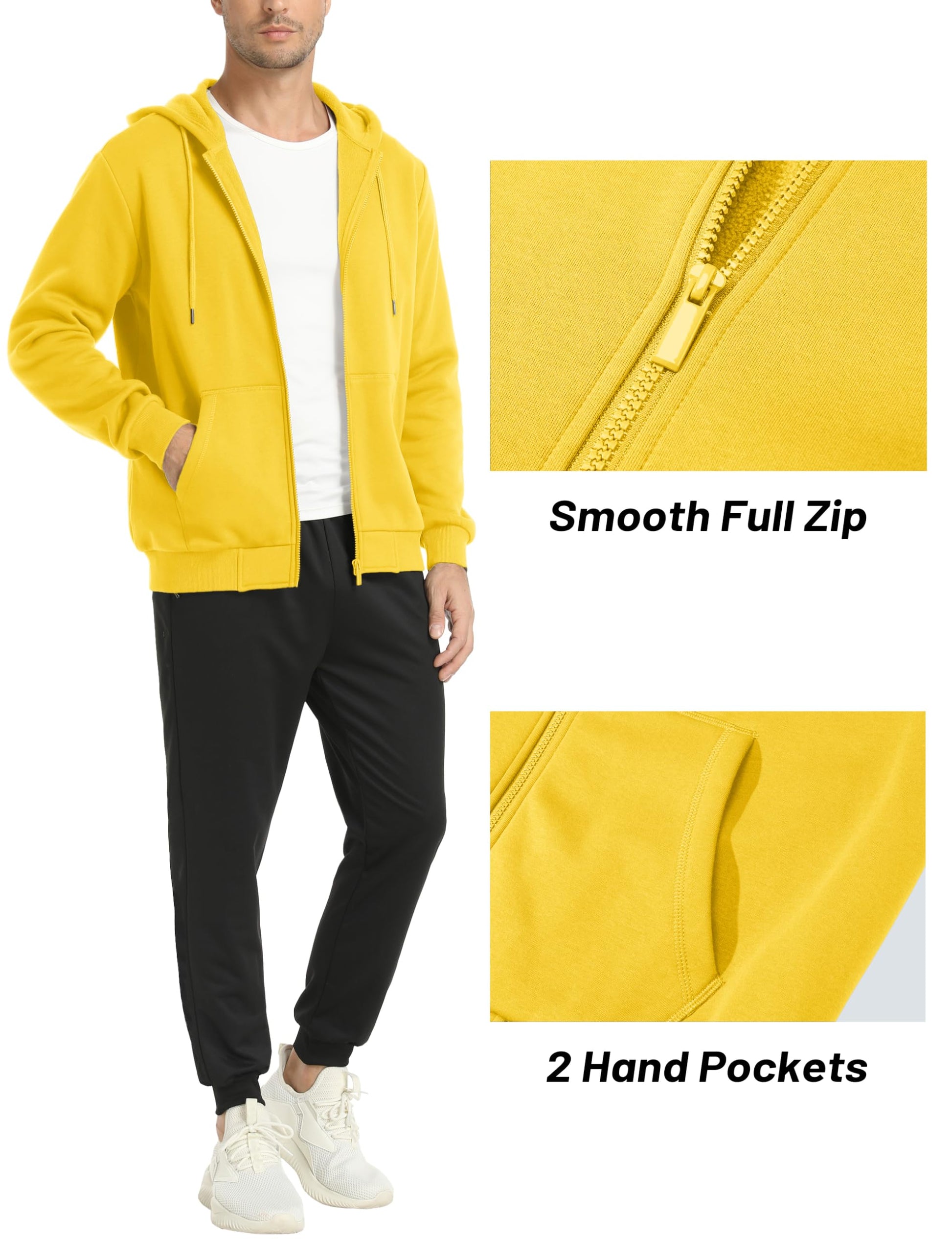 MAGCOMSEN Mens Zipper Hoodies Fashion Polar Fleece Jacket Lightweight Winter Pullover Cotton Full Zip Hooded Jacket for Men Yellow S