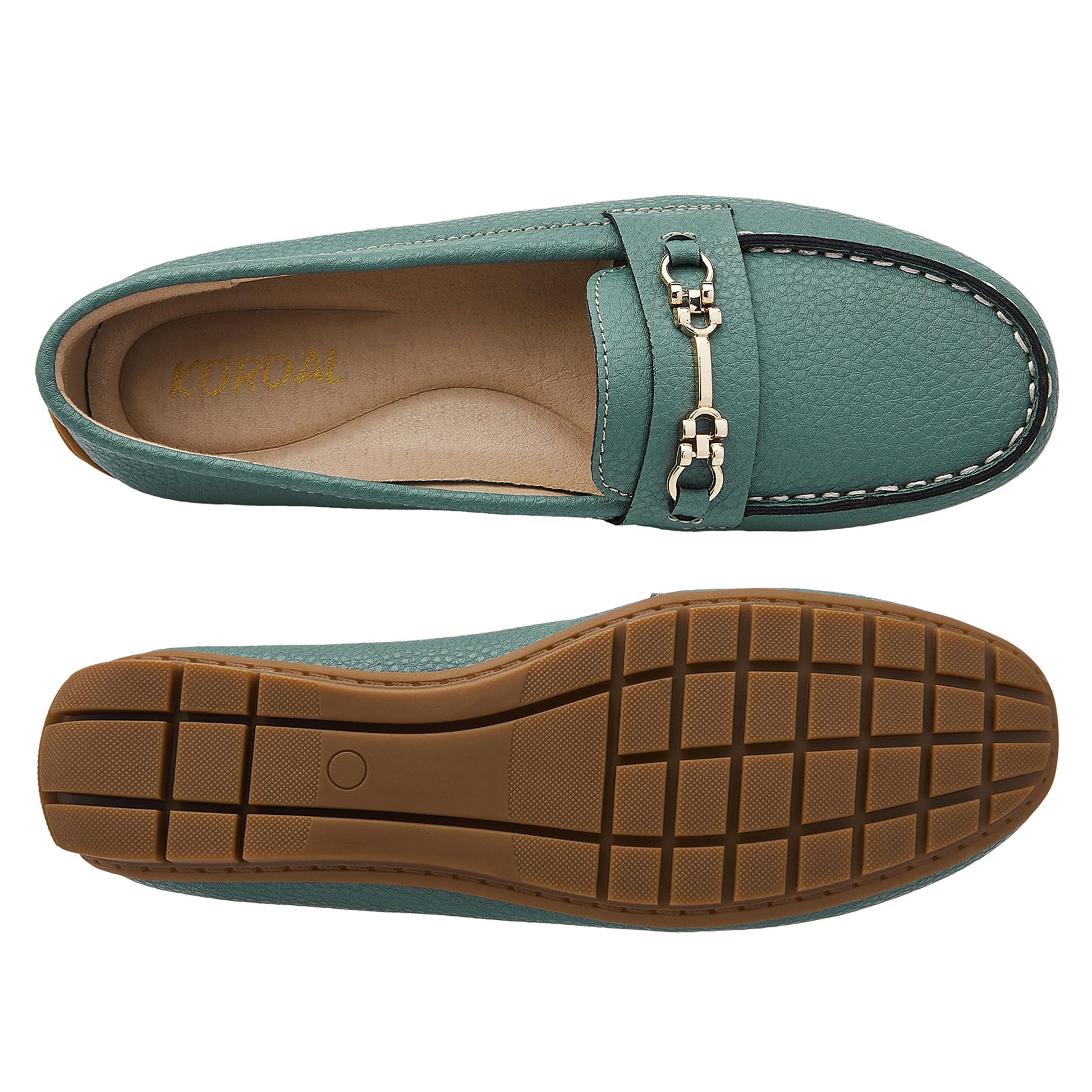 KORDAL Women's Comfortable & Lightweight Green Leather Loafers Slip-Ons Driving Mocs Walking Shoes Cute Business Casual Dress Shoes Work Flats for Women 7.5 M US