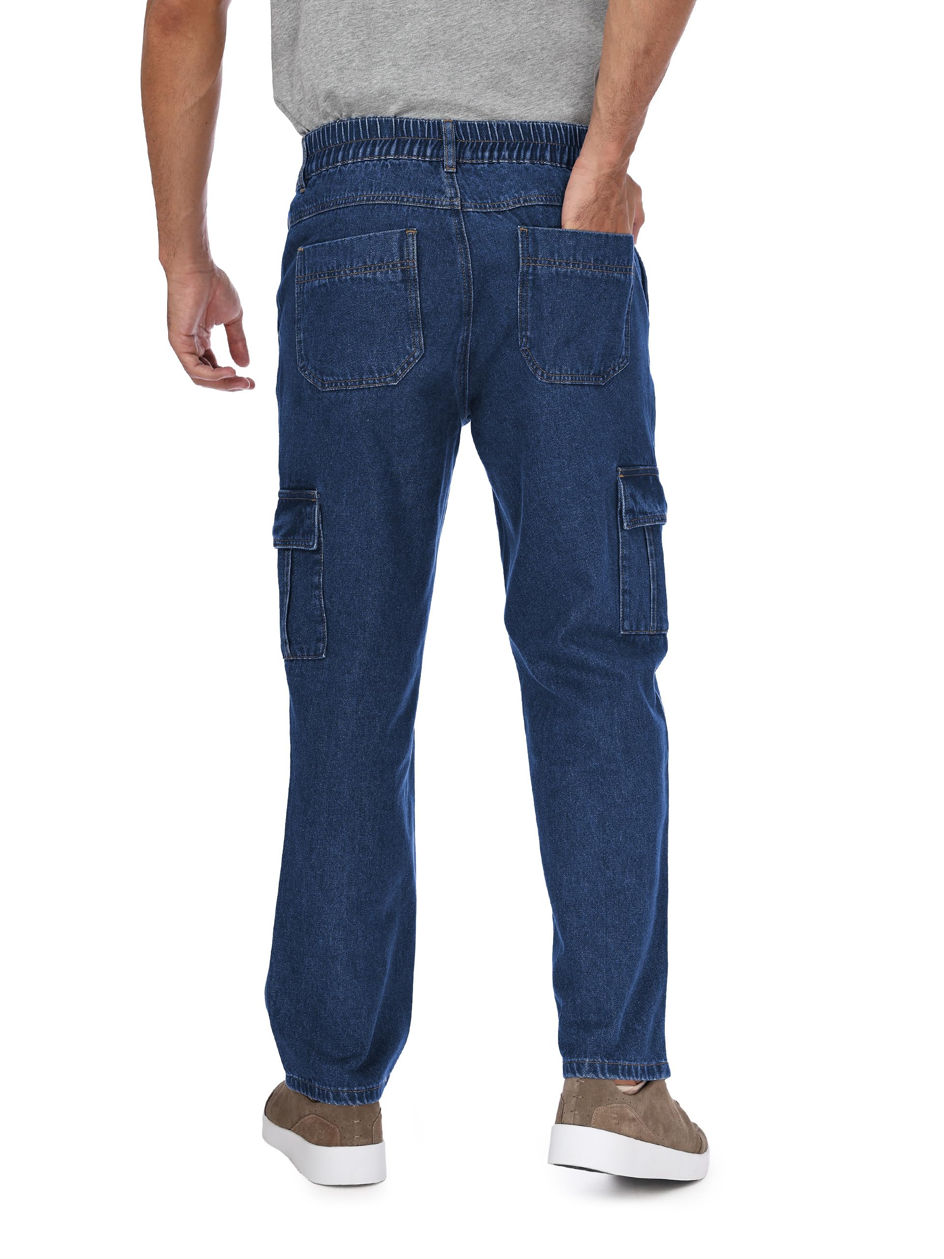 Tapata Short Men's Casual Cargo Pants Relaxed Fit Expandable Elastic Waist Denim Slacks with 6 Pockets Belt Loop Jeans, Blue, 36W x 28L