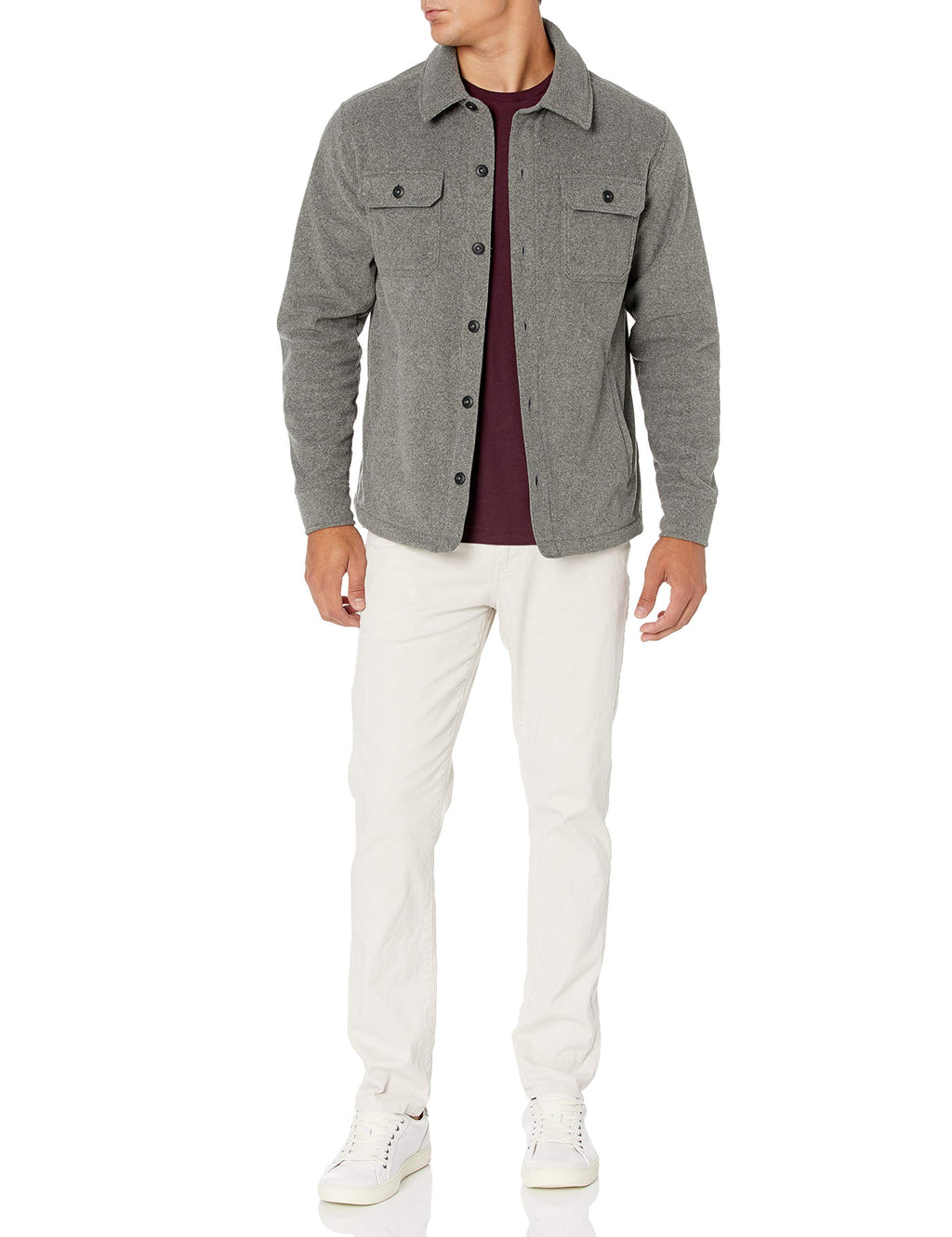 Amazon Essentials Men's Long-Sleeve Polar Fleece Shirt Jacket for Winter, Charcoal Heather, X-Large