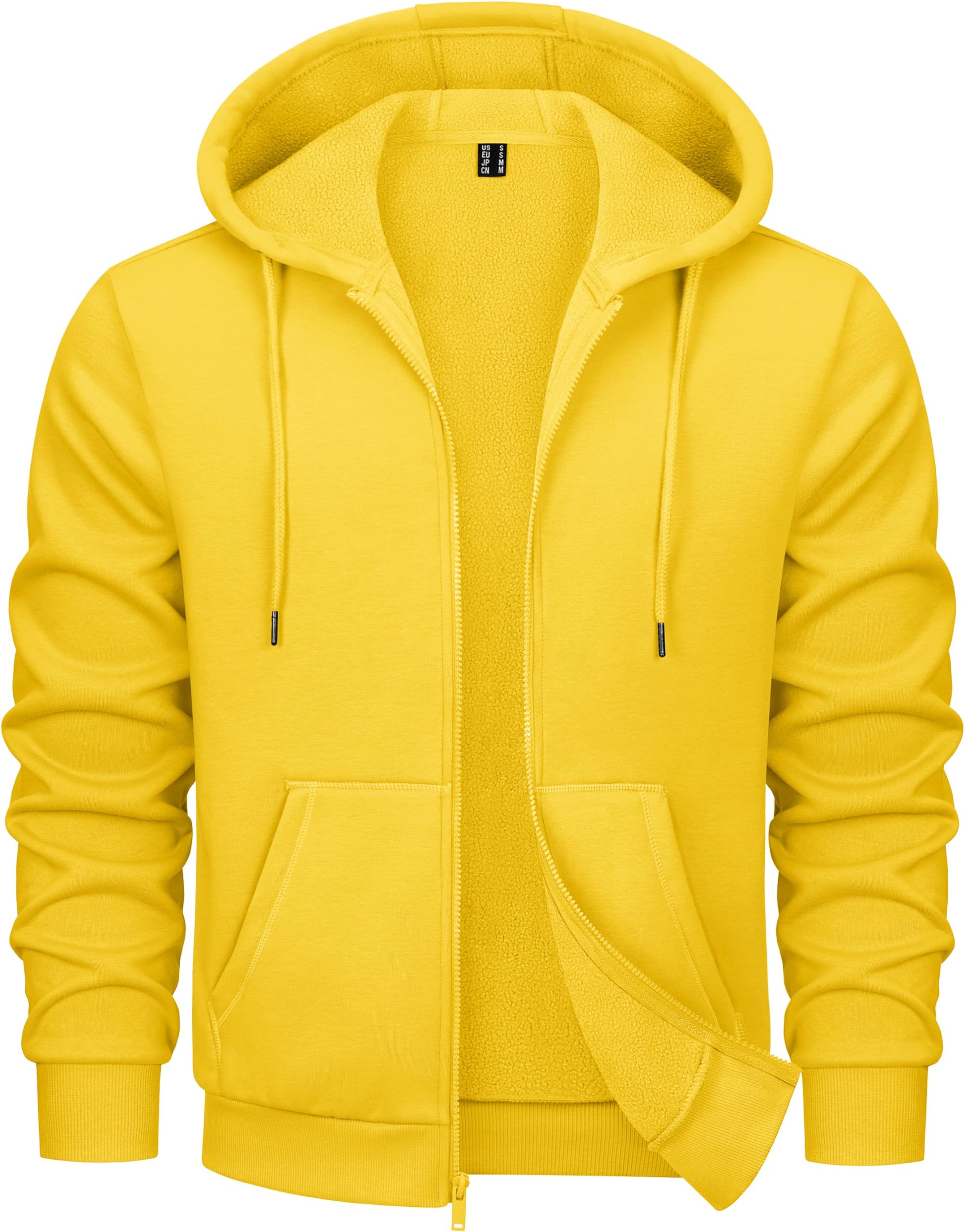 MAGCOMSEN Mens Zipper Hoodies Fashion Polar Fleece Jacket Lightweight Winter Pullover Cotton Full Zip Hooded Jacket for Men Yellow S