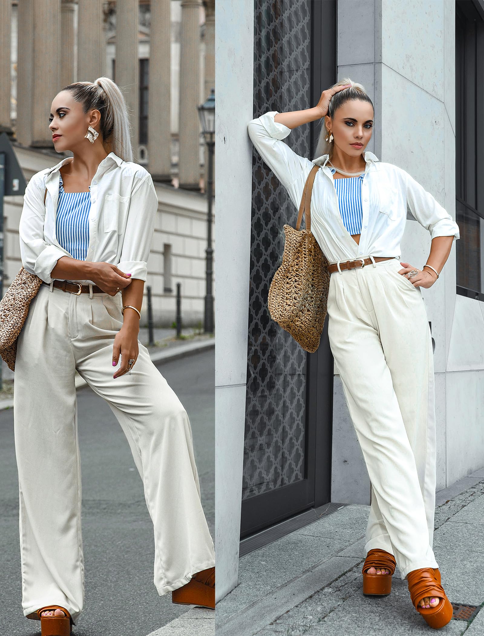 Zeagoo White Blouse for Women Long Sleeve Dress Shirts Collared Tops Casual Work Business Fall Outfits for Women 2025 L