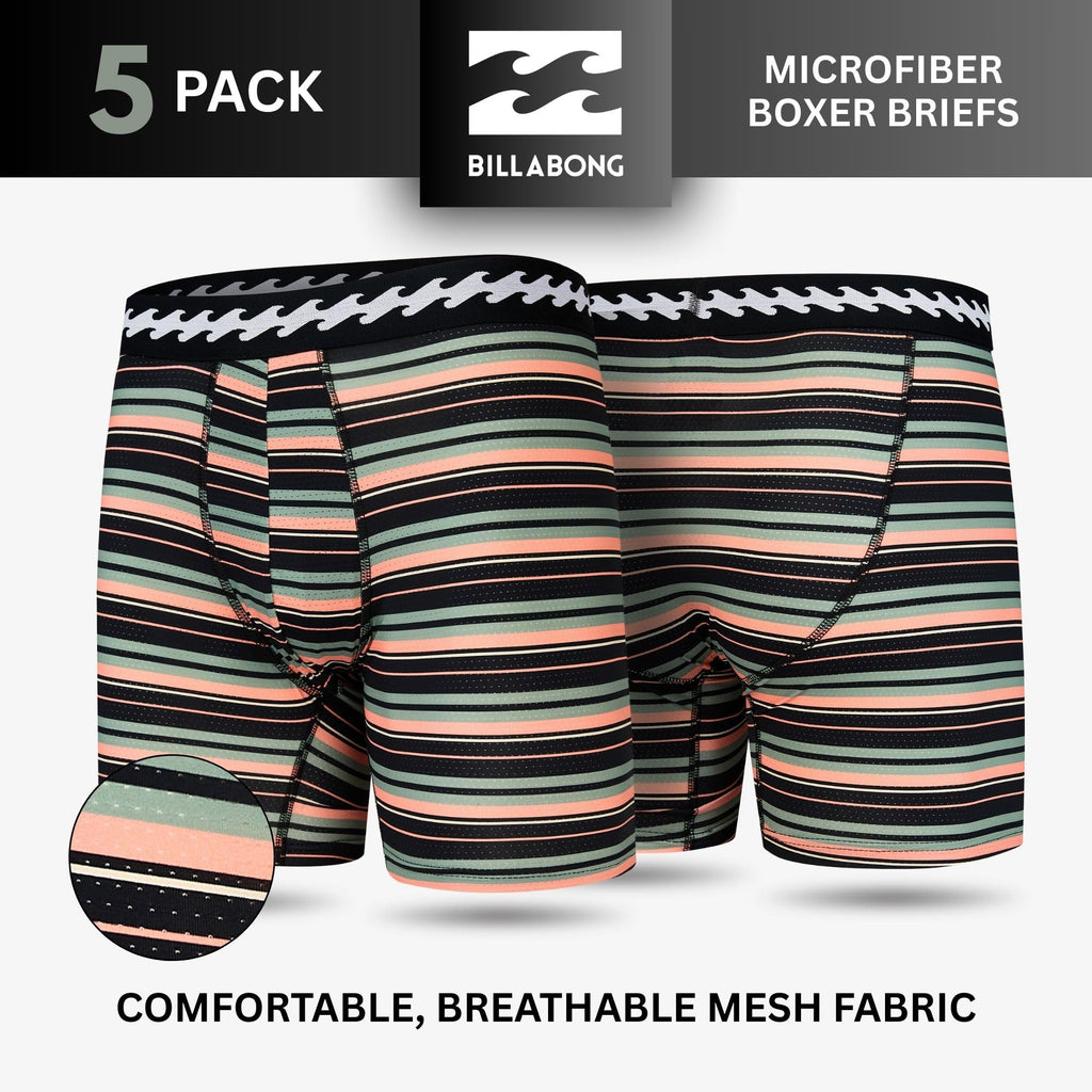 Billabong Mens Underwear 5 Pack Microfiber Performance Boxer Briefs for Men
