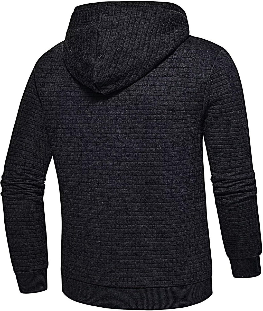 Men's Jacquard PlaidCloth Lightweight Zipper Hoodie Sweatshirt Jacket Black Large