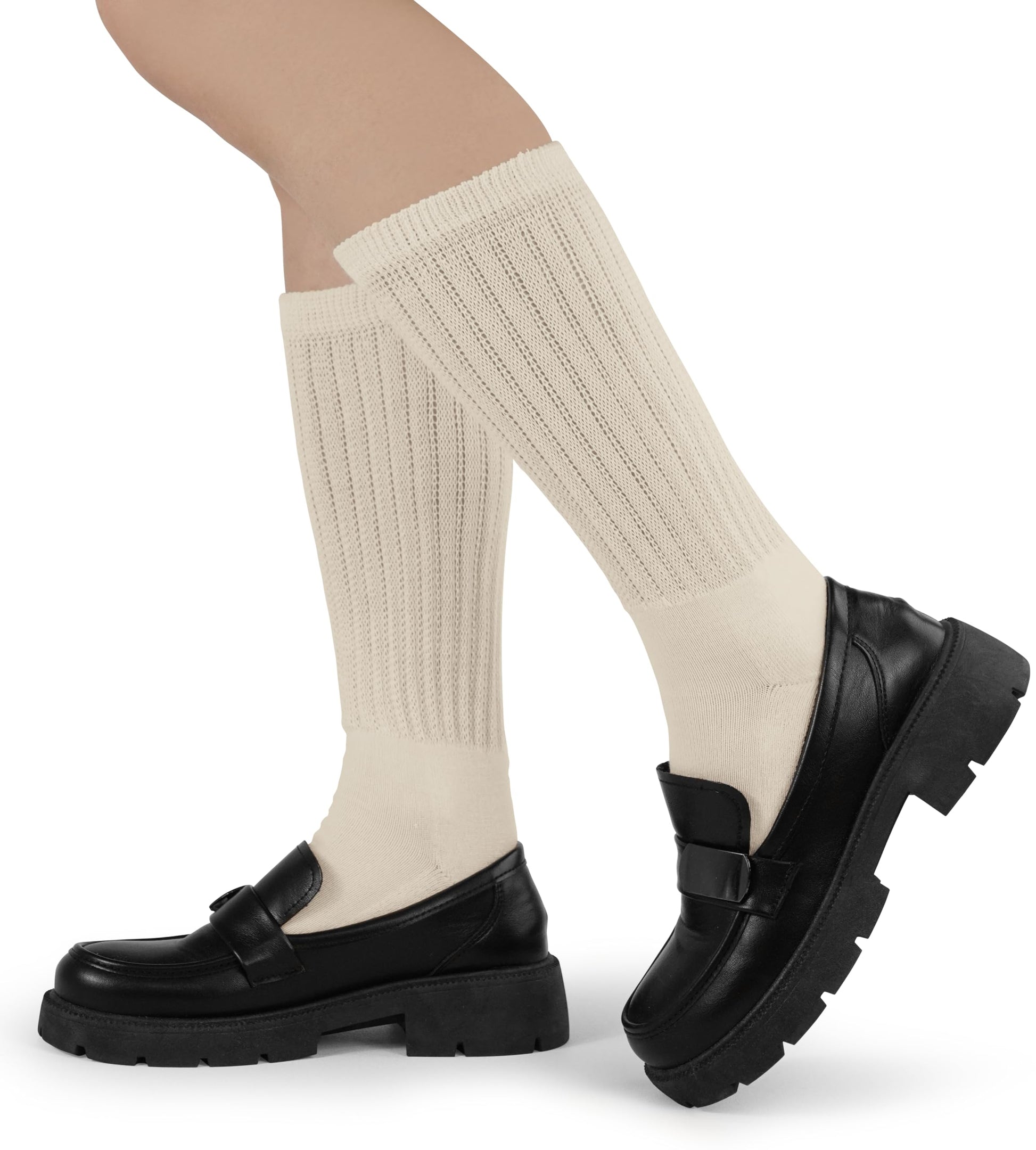 BomKinta Crew Slouch Socks Women - Retro Scrunch Short Sock - Soft Solid Ankle Socks Size 5-11 3 Pair Black White Cream