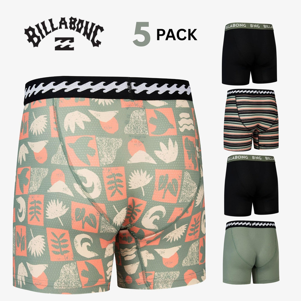 Billabong Mens Underwear 5 Pack Microfiber Performance Boxer Briefs for Men