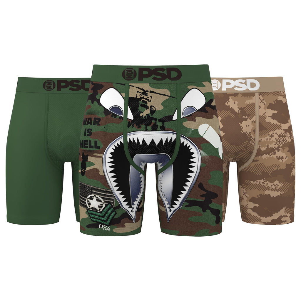 PSD Underwear Mens Boxer Briefs - Warface Militia 3 Pack, 7 Inch Inseam, Moisture-Wicking, Boxer Briefs for Men Pack, Size M