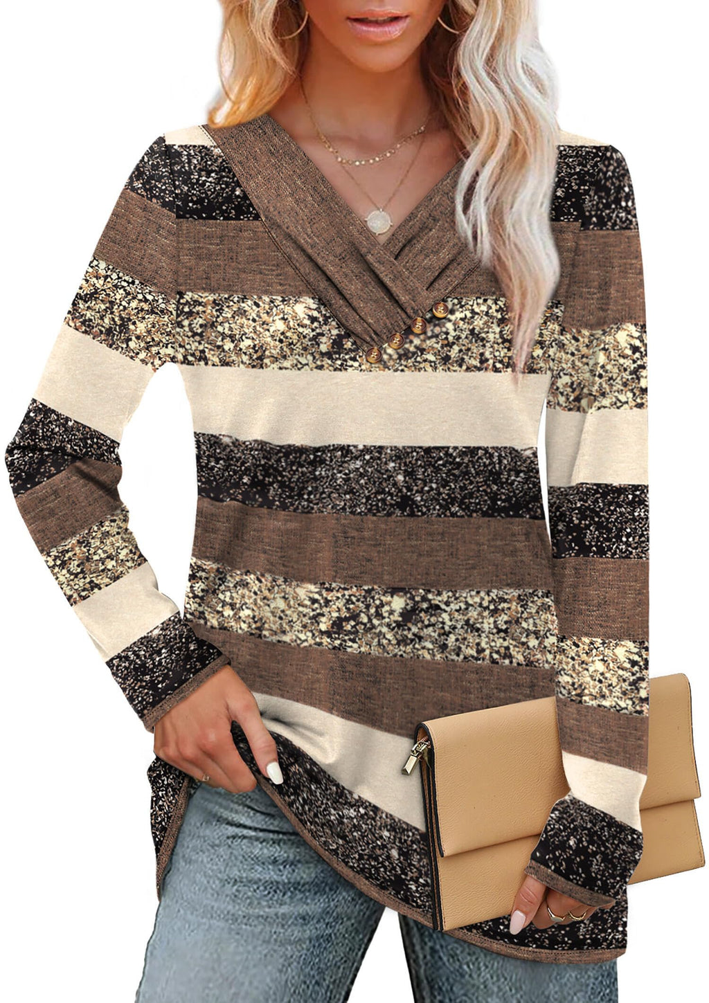 WIHOLL Long Sleeve Shirts for Women Early Fall Fashion 2025 Women's Clothing Ladies Tops and Blouses V Neck Tshirts Shirts Fashion Clothing Business Casual Teacher Outfits L