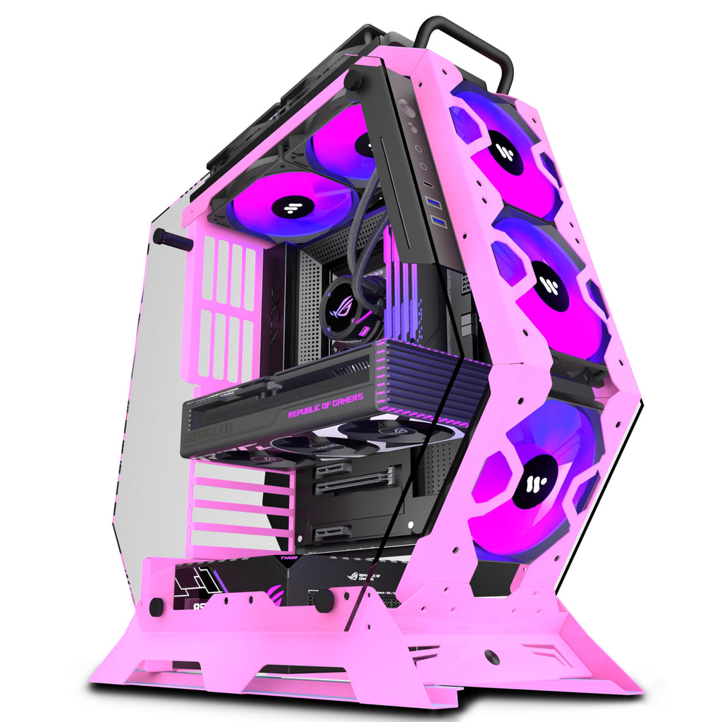 KEDIERS PC Case C570 ATX Mid Tower Tempered Glass Gaming Computer Open Frame Case with 5 PWM ARGB Fans (Pink)