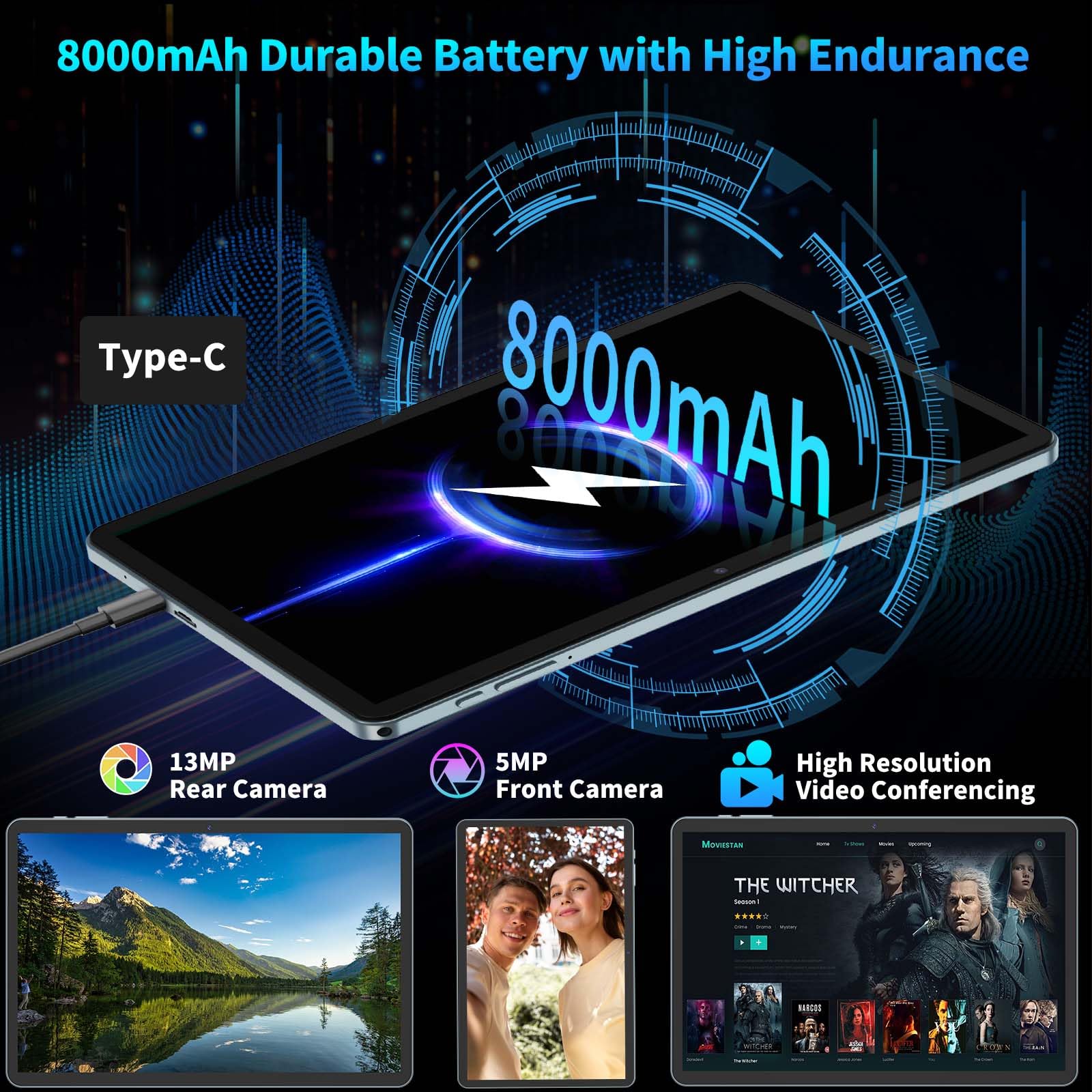 Relndoo 2025 Android 15 Tablet with Keyboard, 24GB+128GB+2TB Expand, 10.1 Inch Octa-Core 2-in-1 Tablets with 5G/2.4G WiFi, 8000mAh, BT5.0, GMS Certified, with Mouse, Case, Stylus, Split Screen(Black)