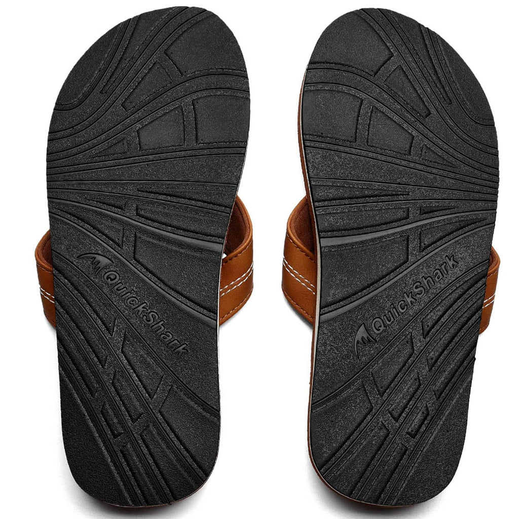Quickshark Mens Flip Flops Leather Sandals Lightweight Beach Slippers Arch Support AKhaki Size 7