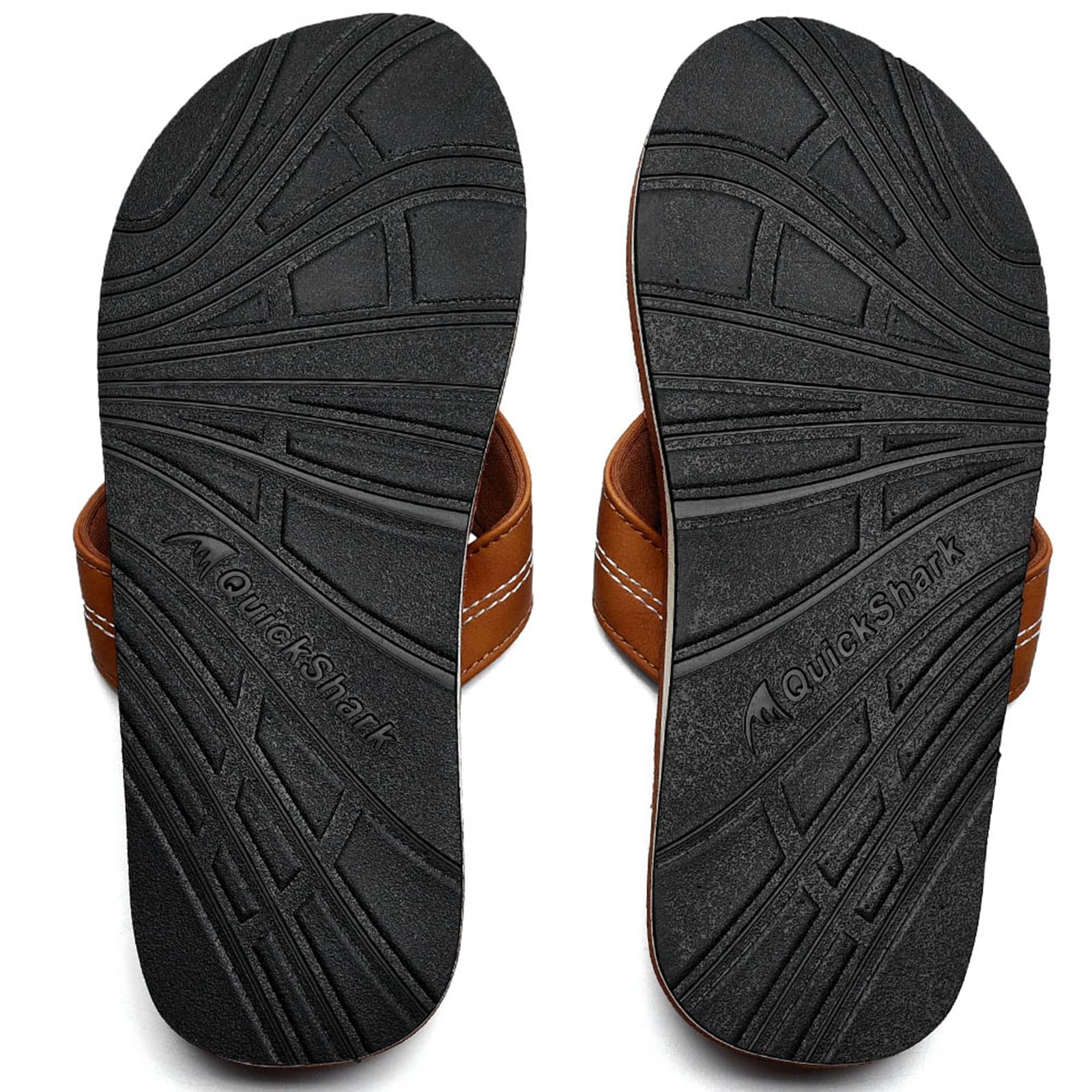 Quickshark Mens Flip Flops Leather Sandals Lightweight Beach Slippers Arch Support AKhaki Size 7