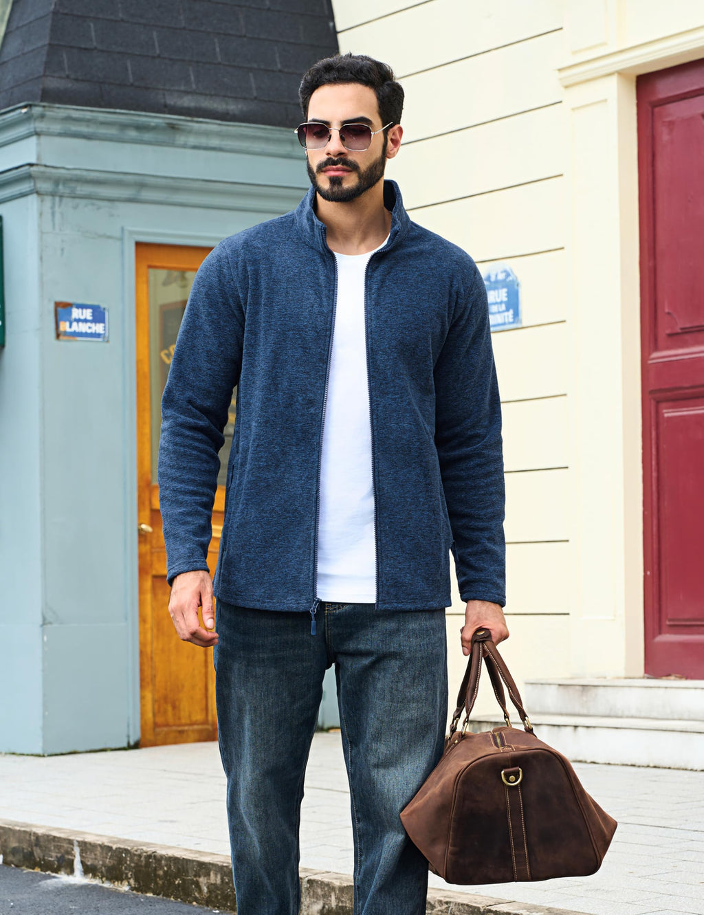 TACVASEN Mens Fleece Jacket for Pullover Lightweight Sweaters Zip Up Warm Jackets Casual Stylish Blue, L