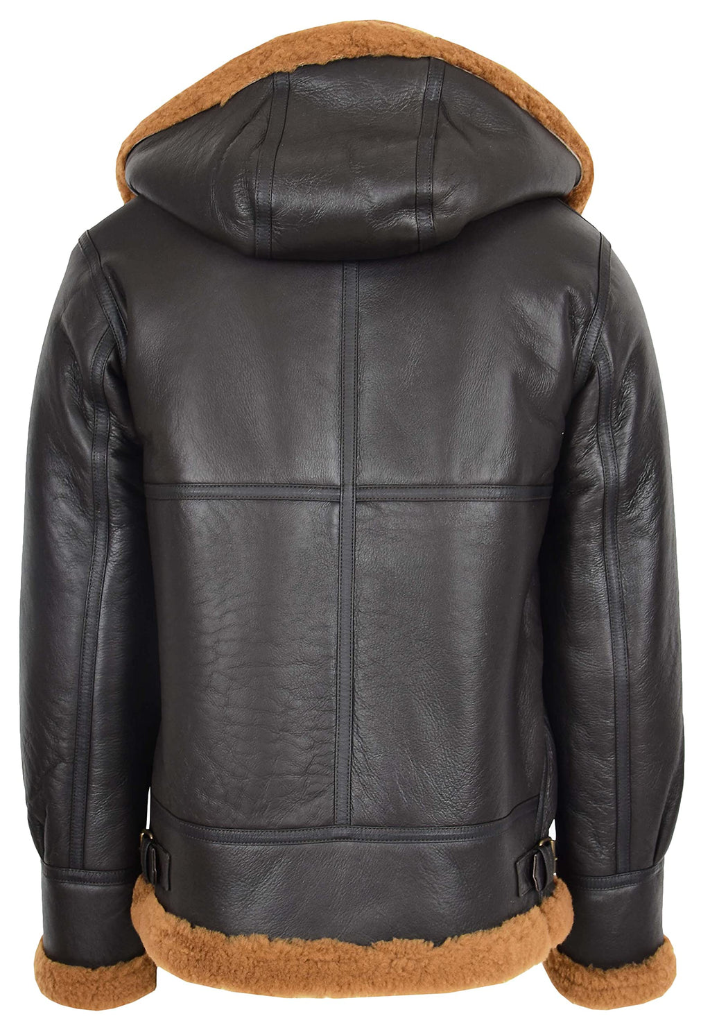 Mens B3 Sheepskin Jacket Detachable Hoodie Shearling Ruben Brown Ginger (2XL)