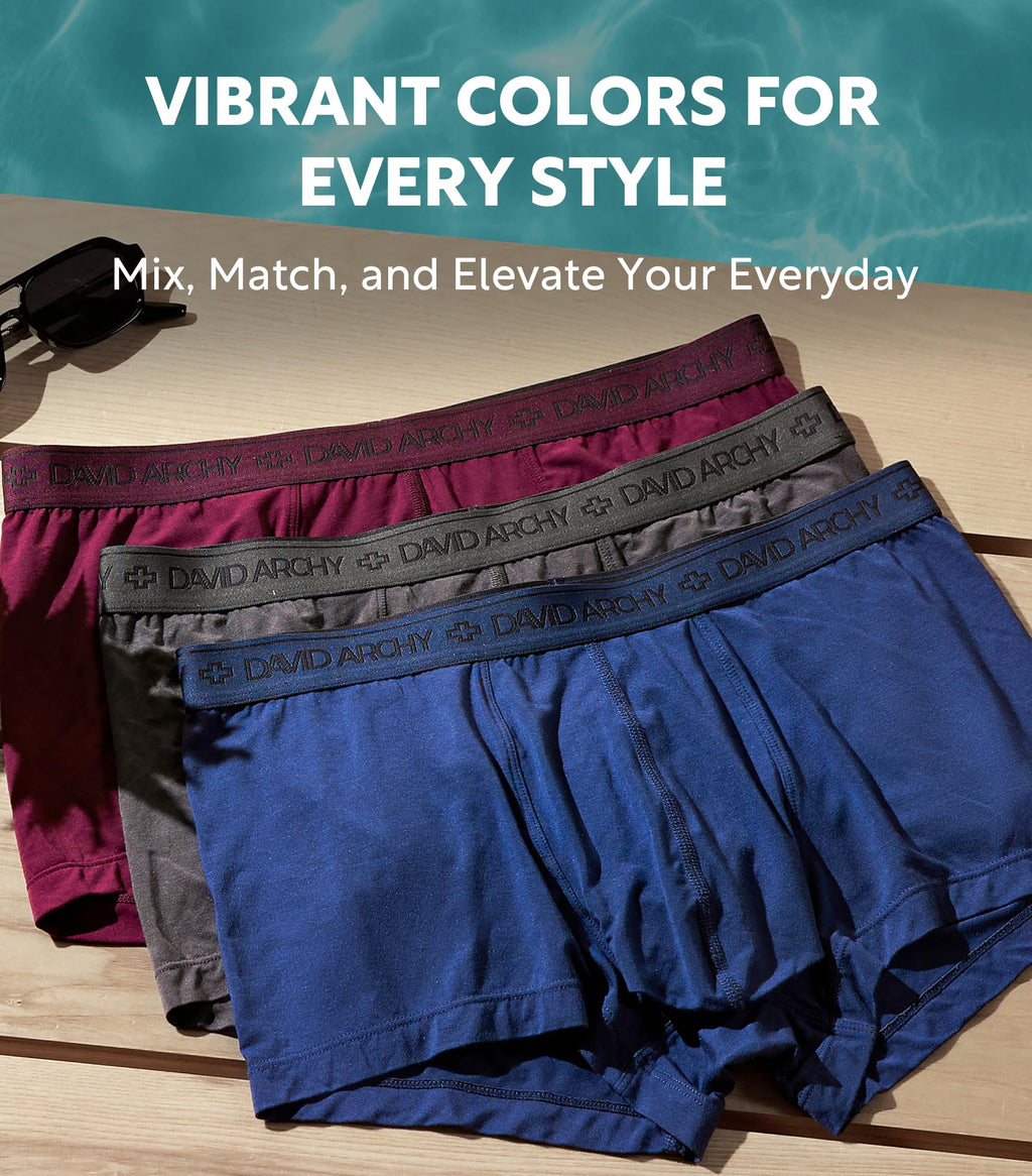 DAVID ARCHY Men's Underwear Micro Modal Dual Pouch Trunks Support Ball Pouch Bulge Enhancing Boxer Briefs for Men 4 Pack(M, Black/Charcoal/Navy/Merlot)