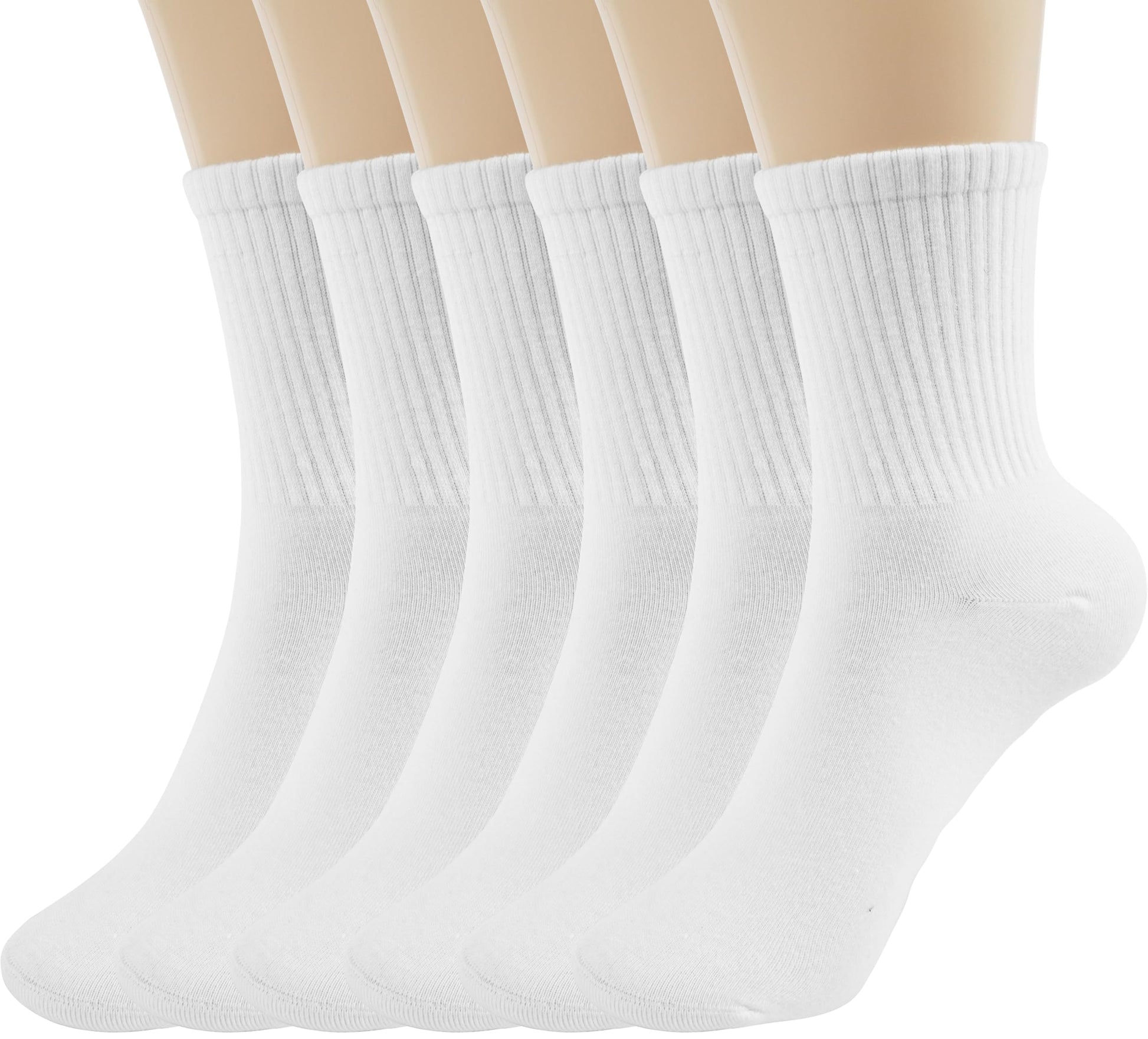 BomKinta Women Casual Calf Socks - Cute Cotton Crew Socks - Soft Above Ankle Sock 6 Pairs All White Size 5-10