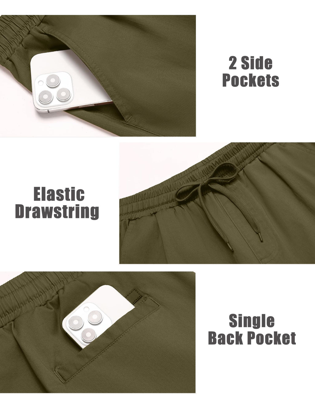 COOFANDY Mens Cotton Casual Pants Stretch Twill Jogger Pants Chino Cargo Hiking Drawstring Sweatpants with Pockets Army Green