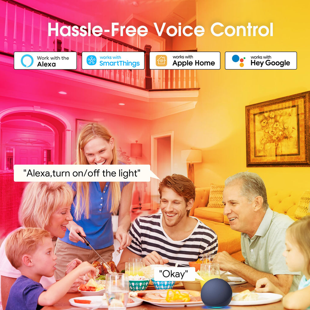 Energetic Light Bulbs Work with Alexa/Apple Home/Google Home/SmartThings, Matter Smart A19 LED Light Bulb, E26 RGB Smart Bulbs, 60W Equivalent, 800LM, 2.4 Ghz WiFi Only, Smart Speaker Required, 4 Pack