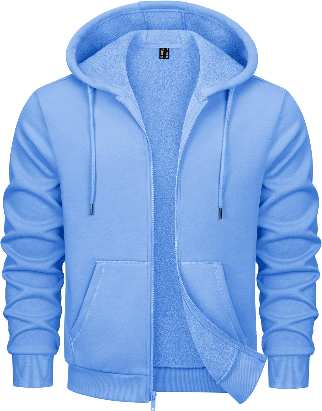 MAGCOMSEN Fleece Hoodie Men Full Zip Athletic Long Sleeve Hooded Sweatshirts with Pockets Lightweigt Zip Hoodie Men Light Blue L