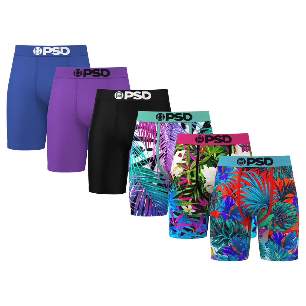 PSD Men's Boxer Briefs - Tropics 6 Pack, 7 Inch Inseam, Moisture-Wicking Boxer Briefs for Men Pack, Size Small