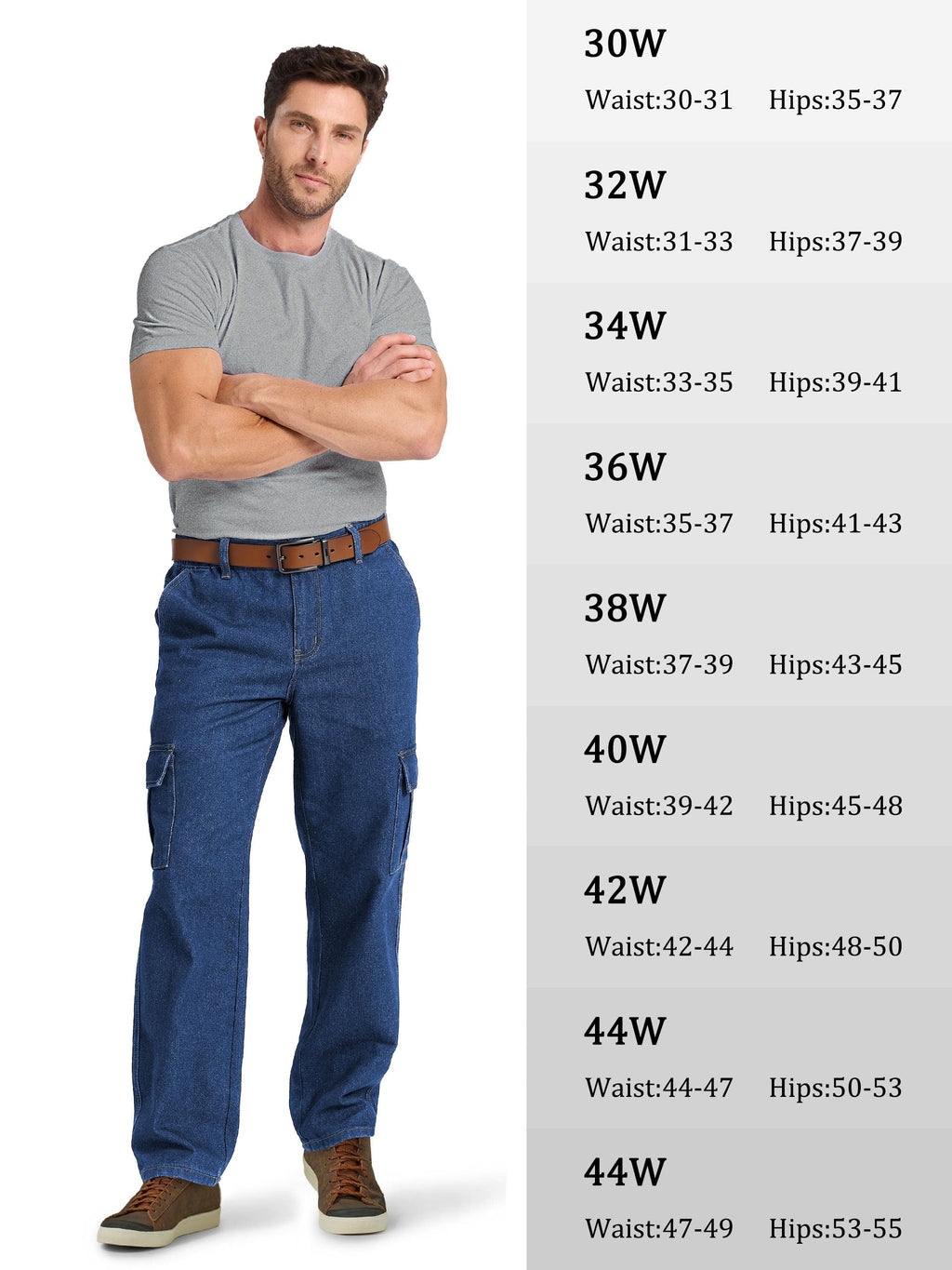 Tapata Short Men's Casual Cargo Pants Relaxed Fit Expandable Elastic Waist Denim Slacks with 6 Pockets Belt Loop Jeans, Blue, 36W x 28L