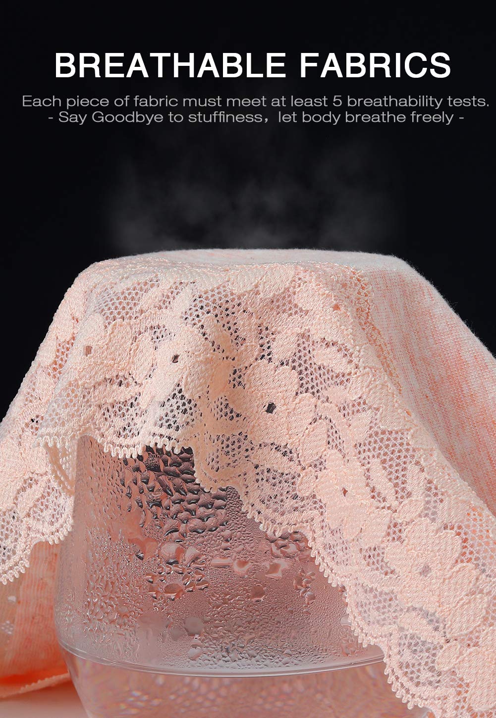 GNEPH Women's Cotton Underwear Soft Lace Bikini Panties Hipster Panty 5 Pack (Light)