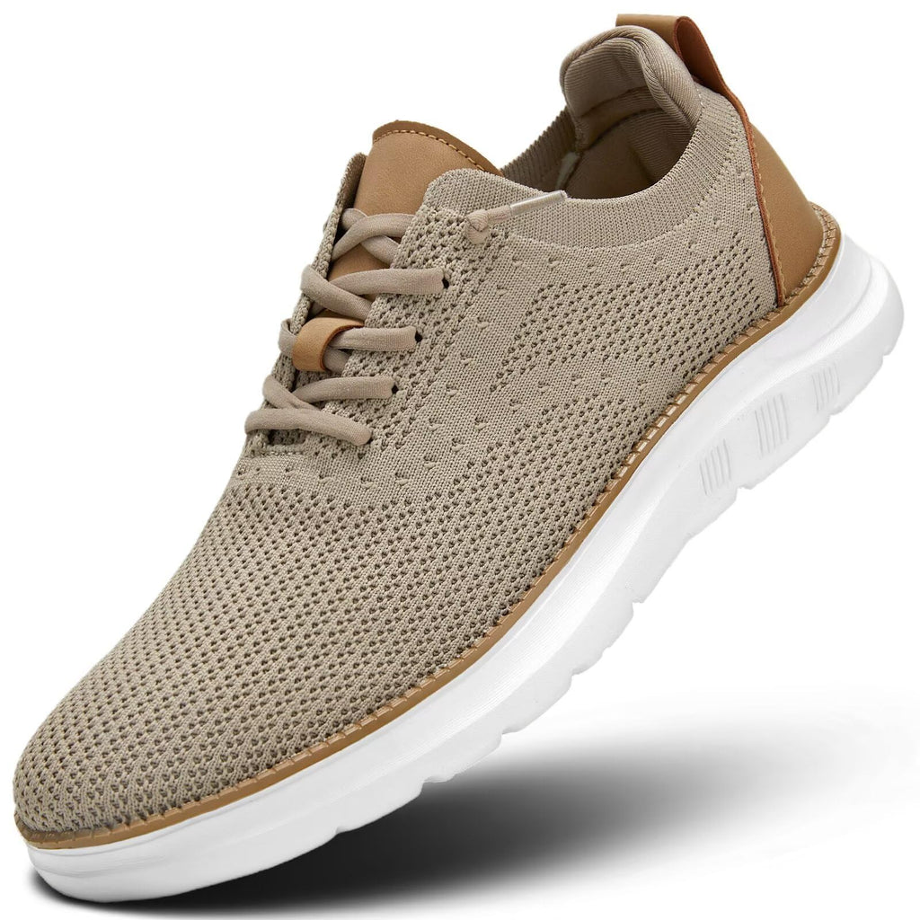Men's Mesh Sneakers Oxfords Lace-Up Lightweight Casual Walking Shoes Driving Shoes Khaki