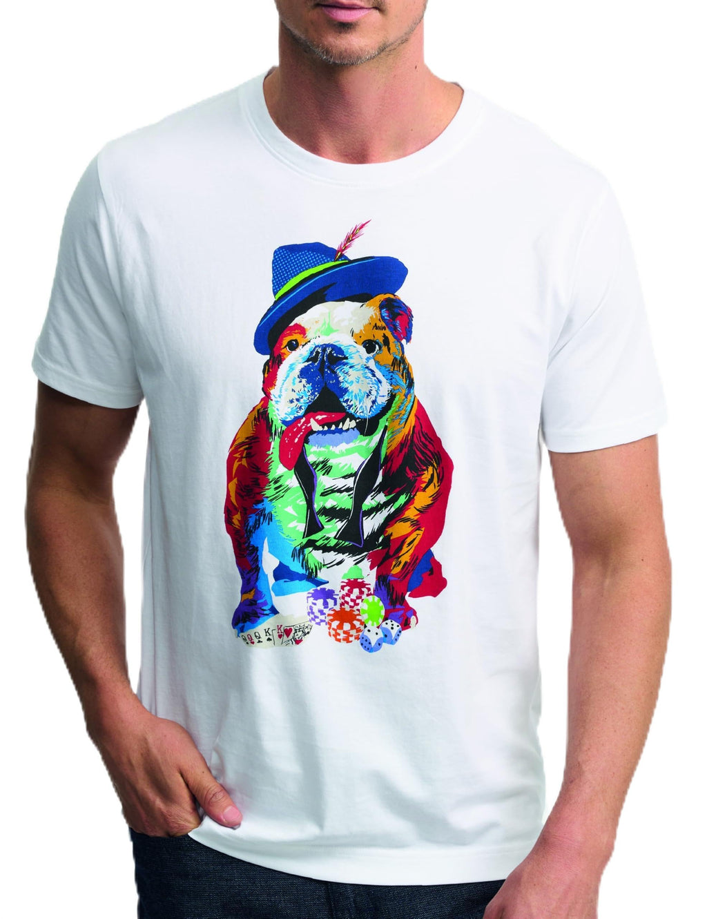Robert Graham Men's Short Sleeve Crew Neck Graphic T-Shirt, White Bulldog, 3XLarge